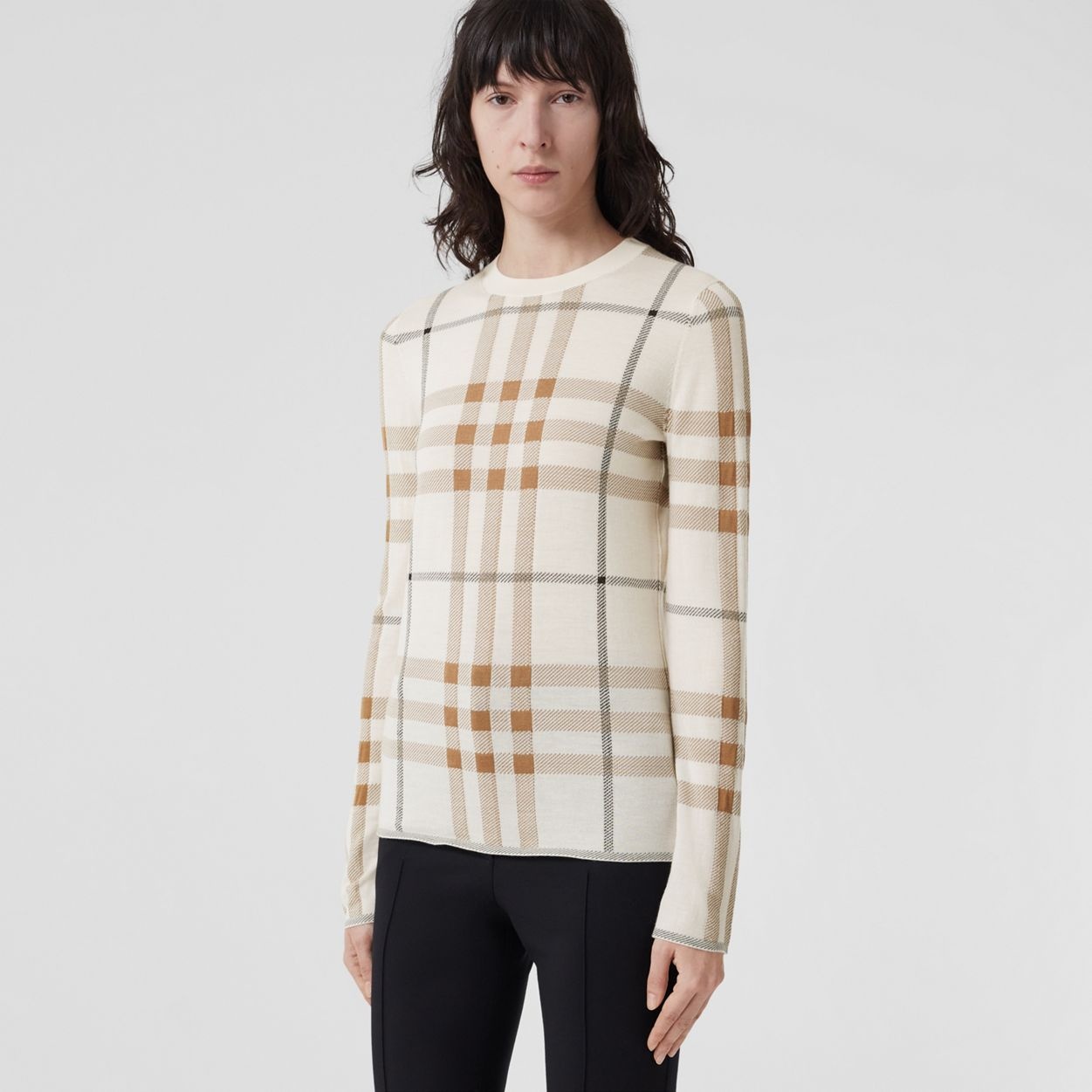 Check Intarsia Wool Silk Blend Sweater - 2