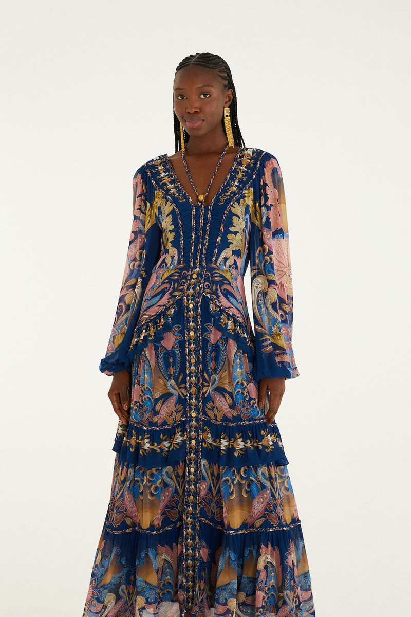 Navy Blue Sea Garden Braid Details Maxi Dress 4