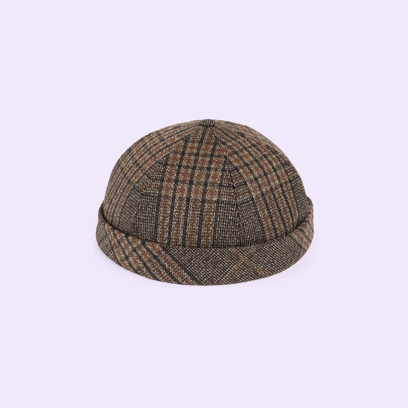 Check cotton hat with Double G 1