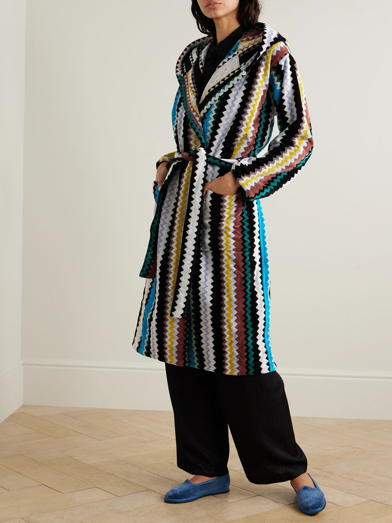 Missoni Curt hooded striped cotton-terry robe Blue outlook