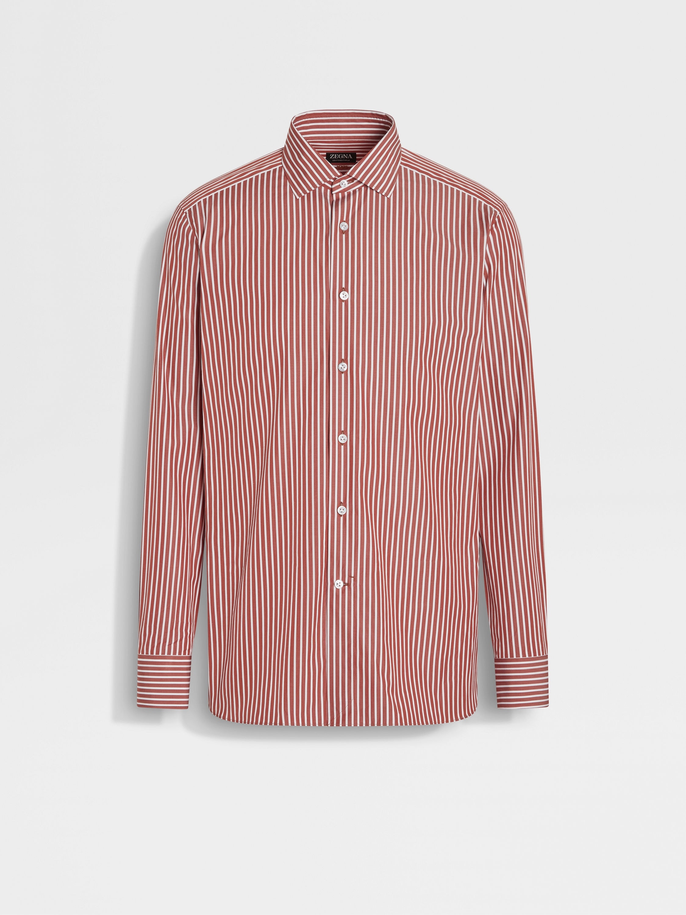 BRICK RED AND WHITE MACRO-STRIPED CENTOVENTIMILA COTTON SHIRT - 2