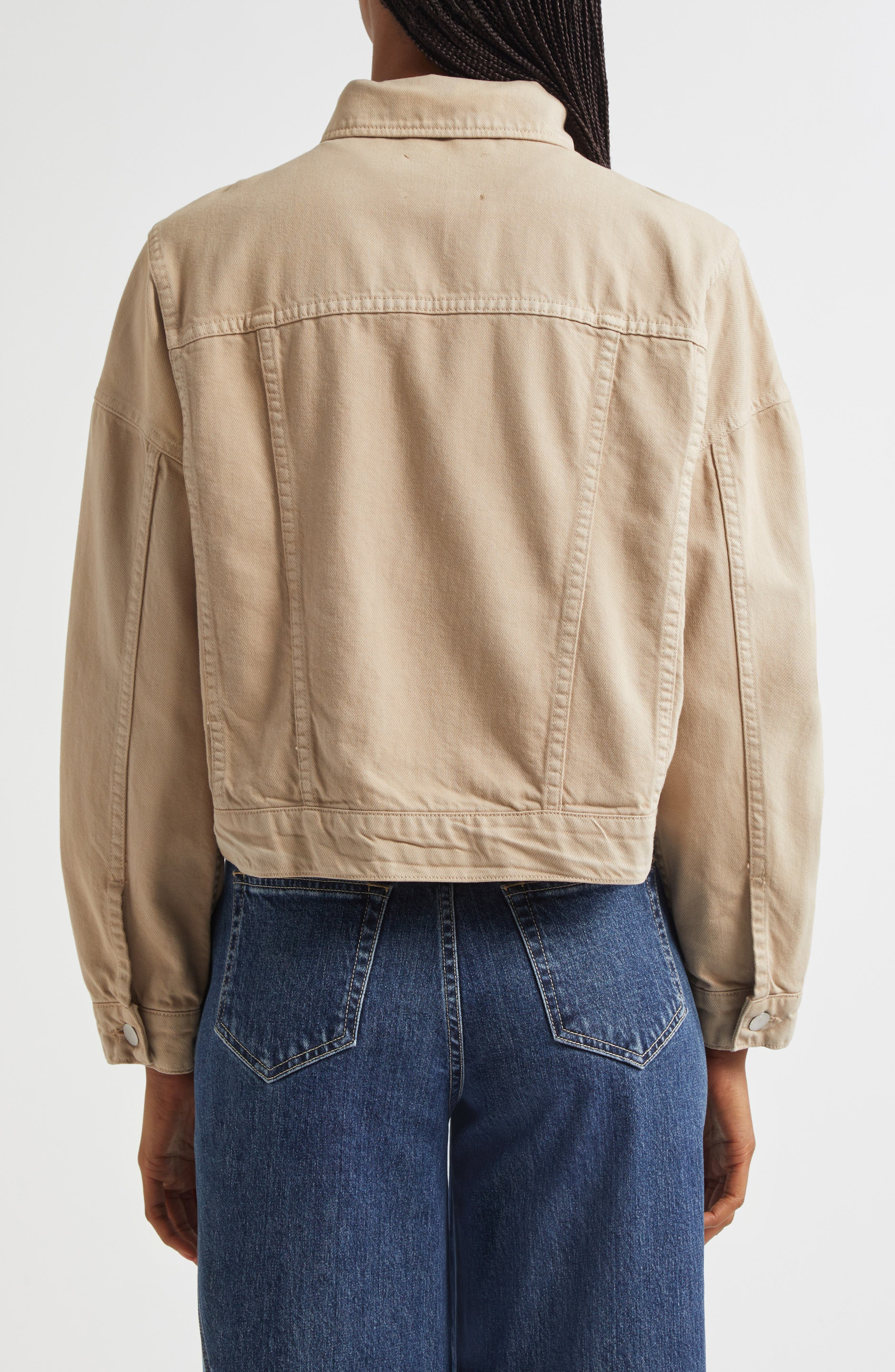 L'AGENCE Vianney High-Low Crop Denim Jacket in Pale Khaki at Nordstrom - 2