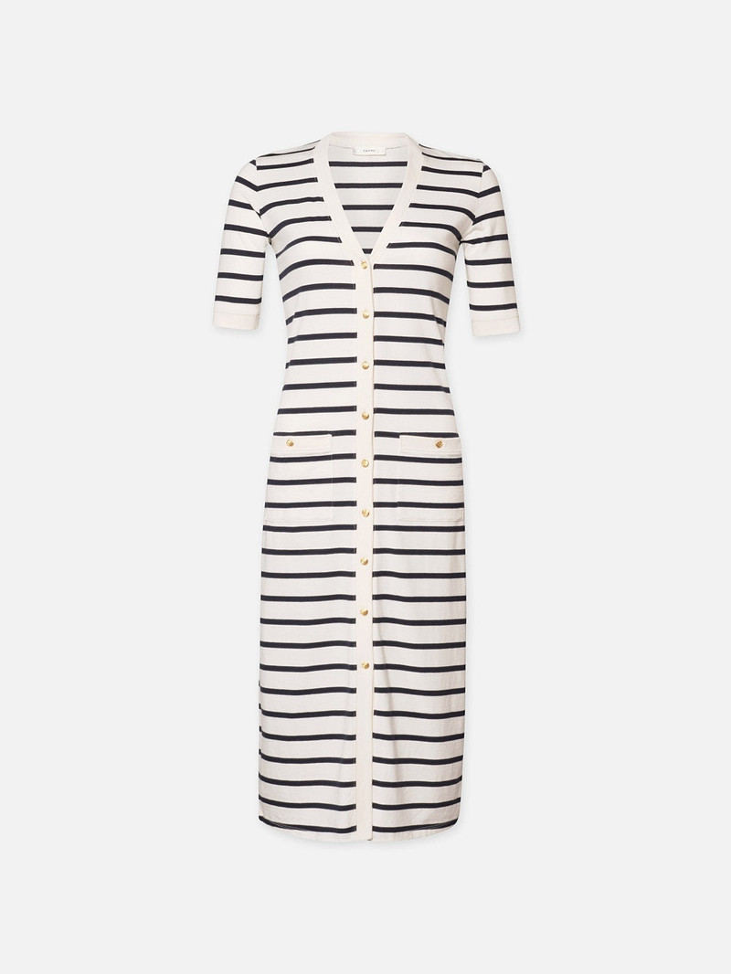 Henley Button Up Dress in Navy Multi 1