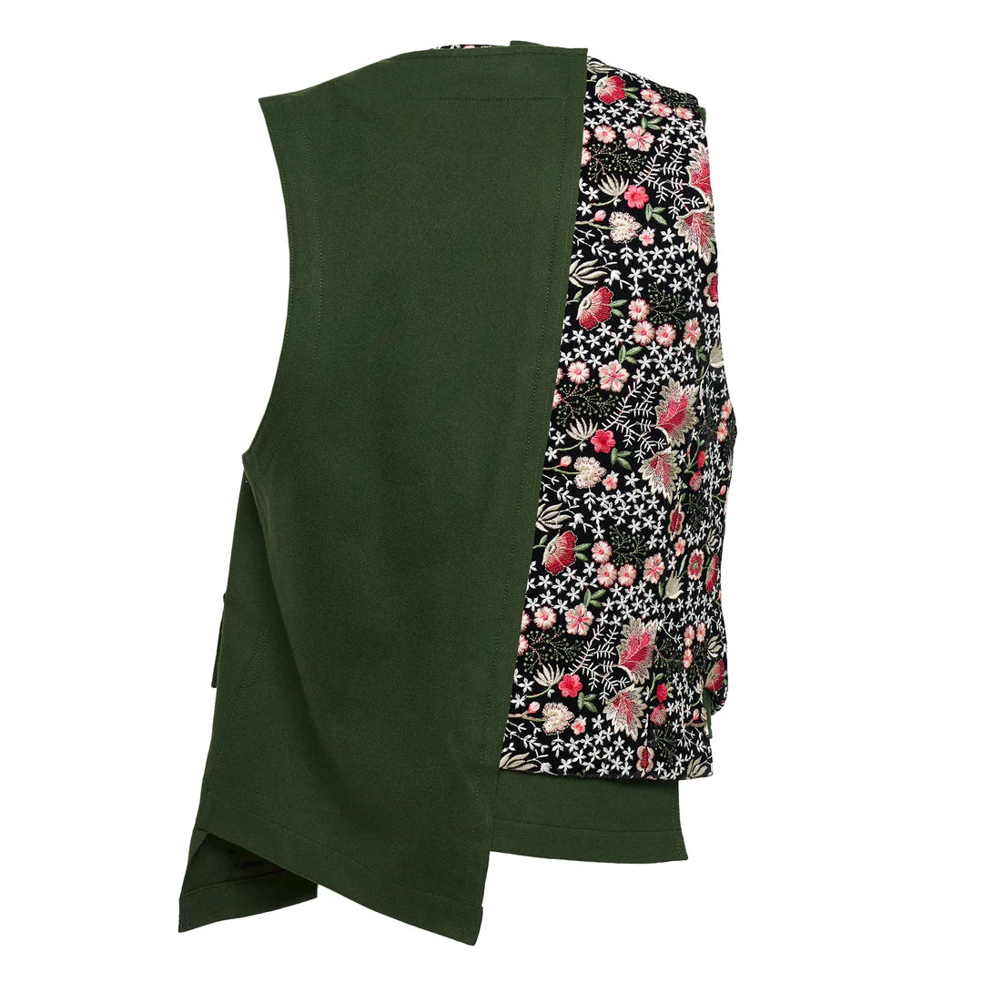 Velvet Floral Pattern Embroidered Vest - 2