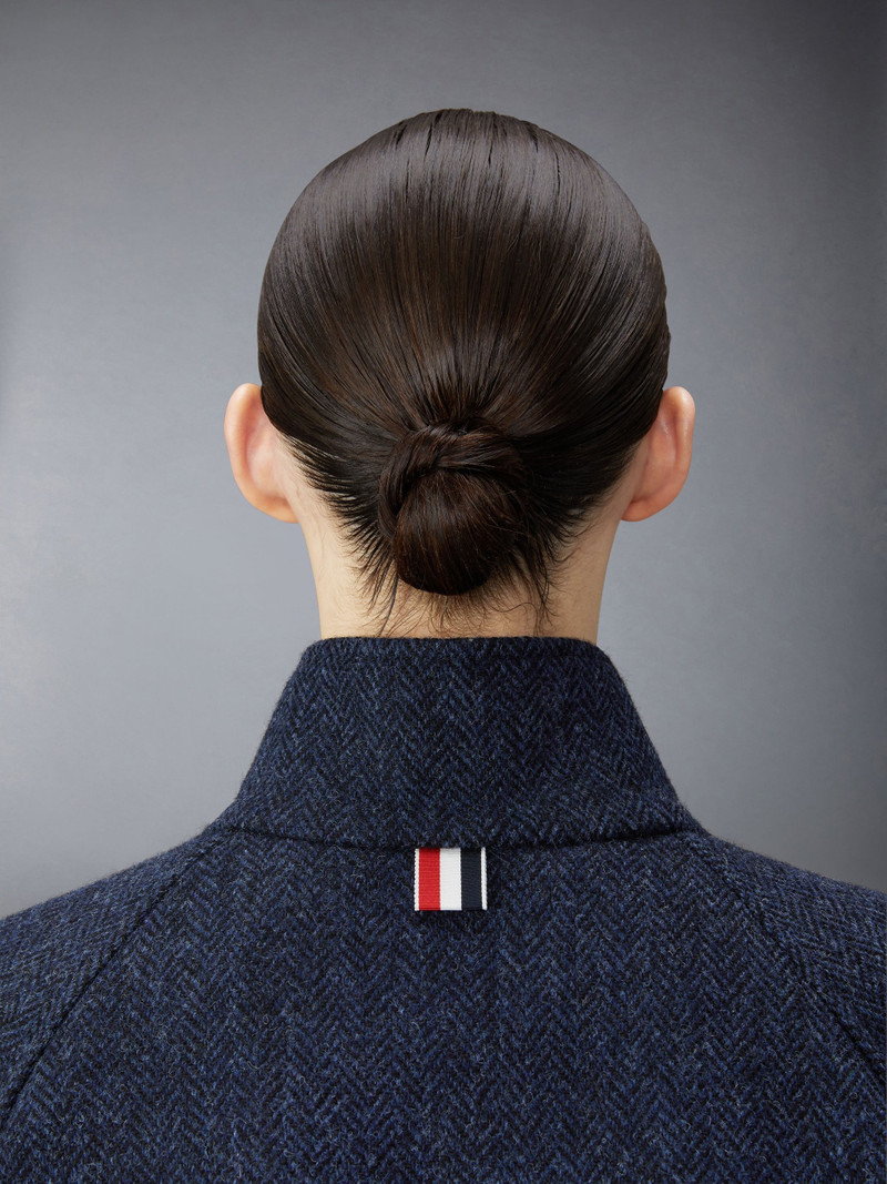 Herringbone Harris Tweed Midi Raglan Funnel Neck Coat 6