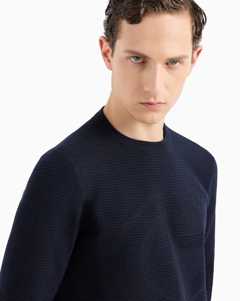 Virgin-wool blend crew-neck jumper with jacquard logo 5