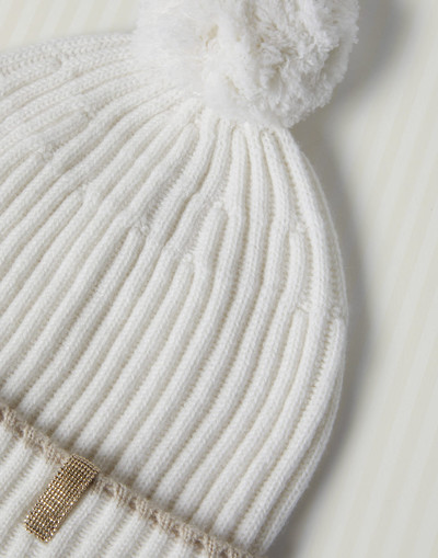 Brunello Cucinelli Cashmere rib knit beanie with pompom and monili outlook