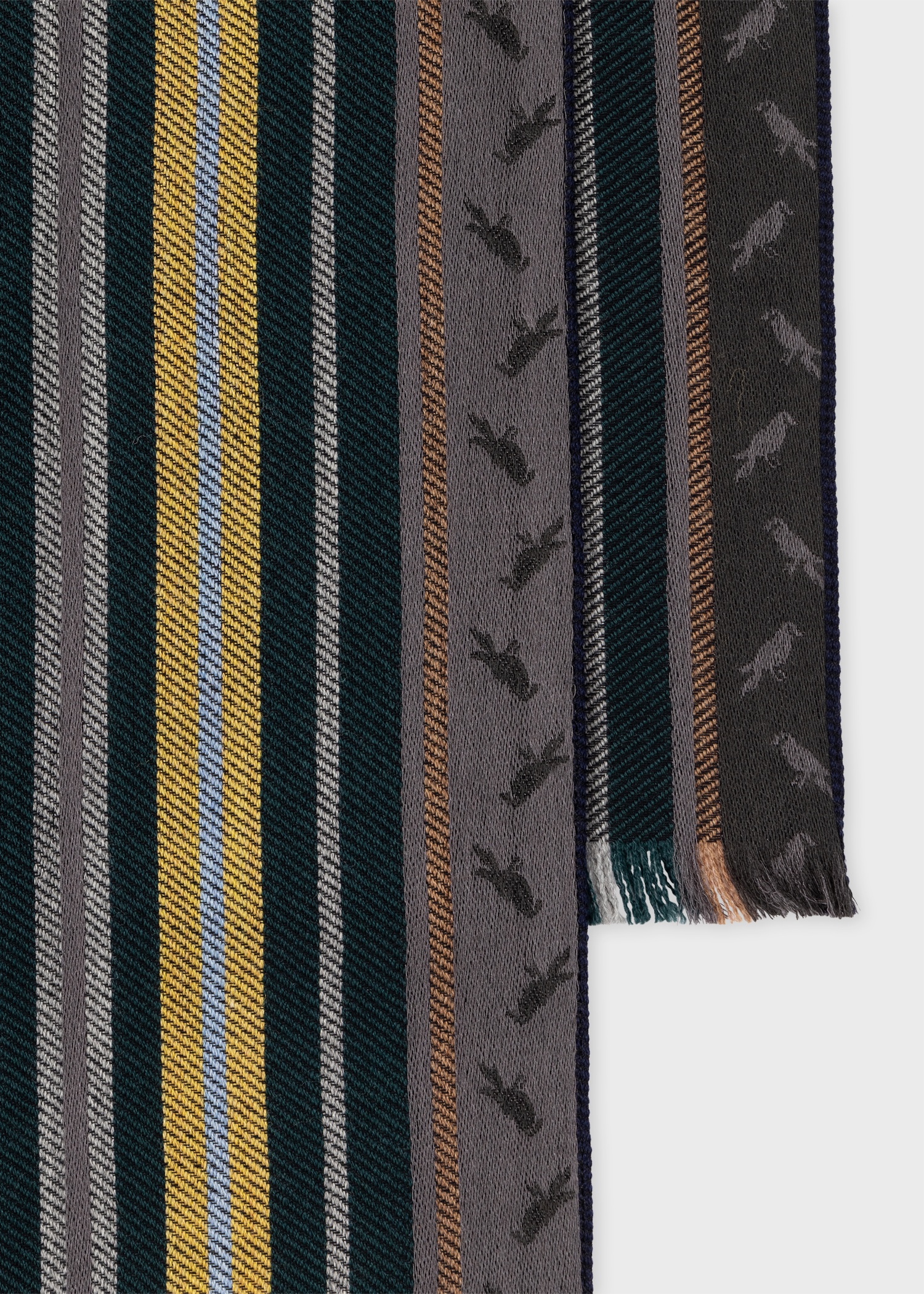 Dark Grey Virgin Wool-Blend 'City Stripe' Scarf - 2