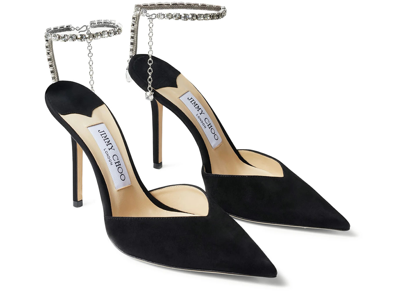 Jimmy Choo Saeda 100mm Pump Crystal Embellished Black Suede - 2