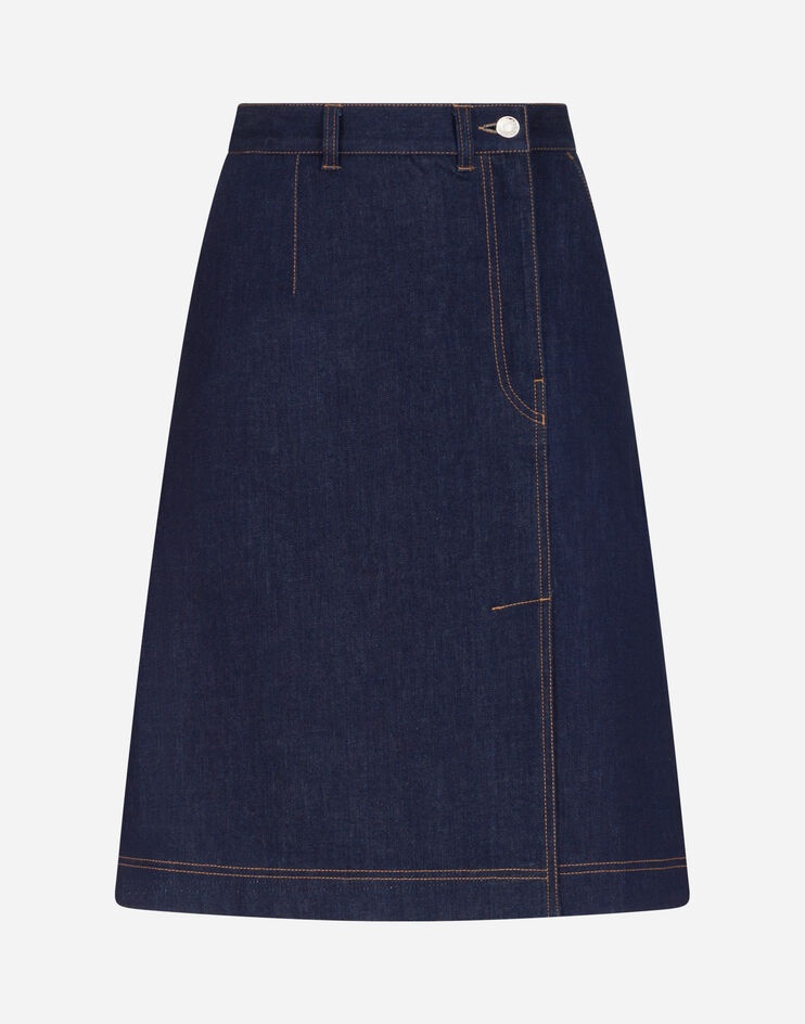 Deep blue denim midi skirt - 3