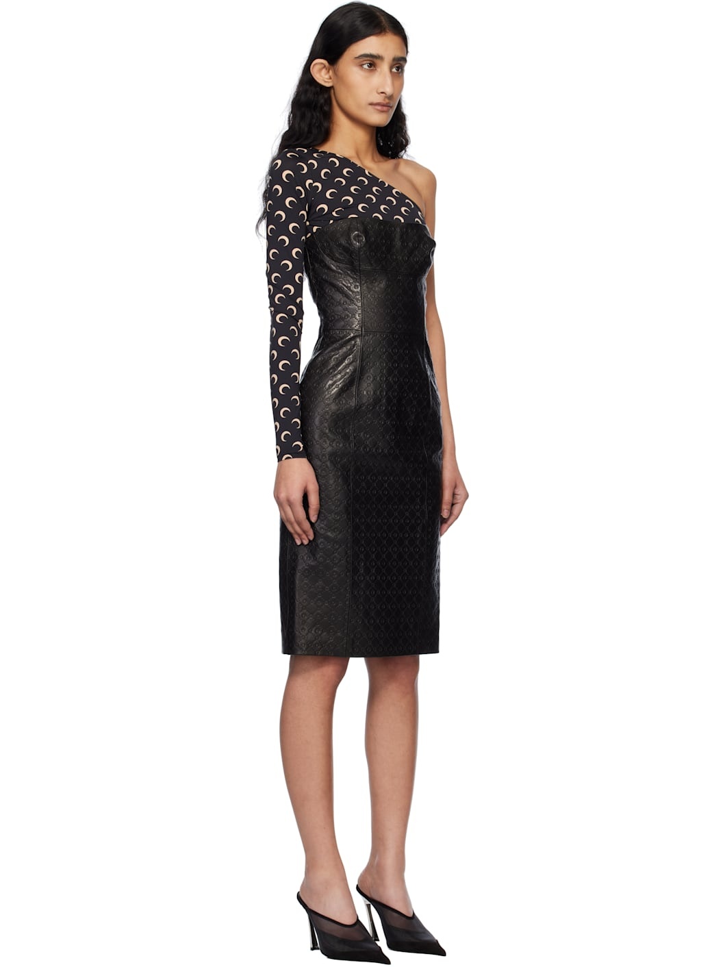 Black Moonogram Embossed Leather Midi Dress - 2