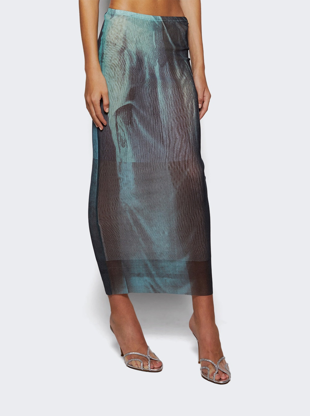 Mesh Long Skirt Water Print - 2