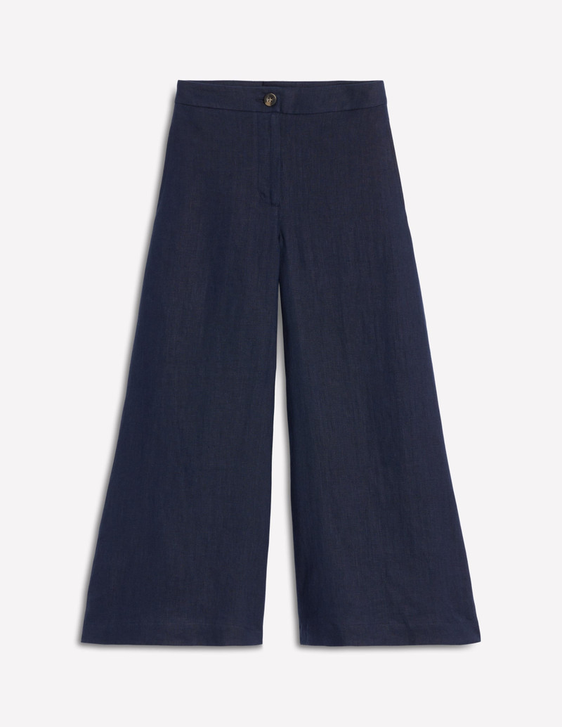Wide Crop Linen Pants-Navy 1
