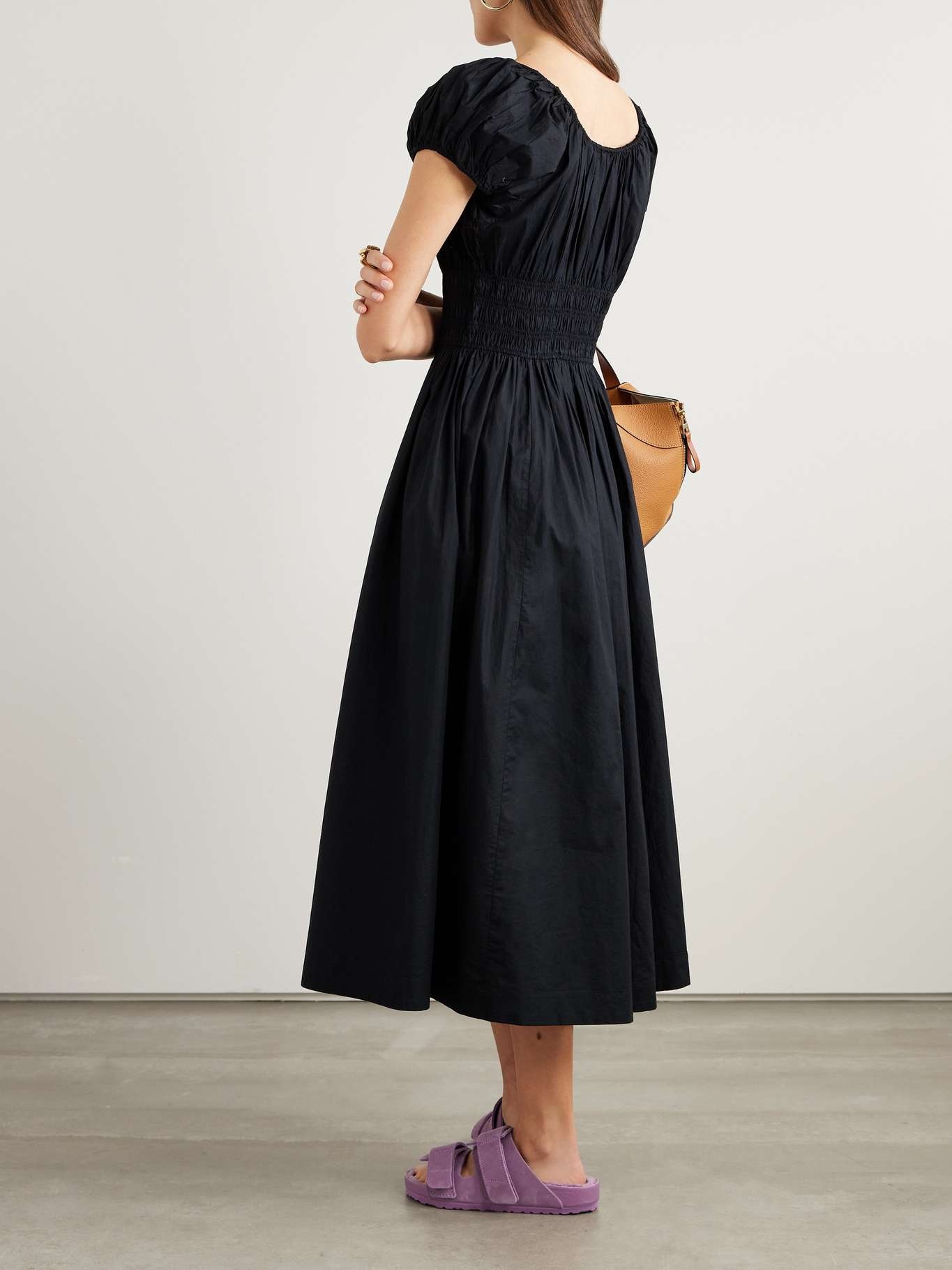 + NET SUSTAIN Quinn tie-detailed shirred organic cotton-poplin midi dress - 4