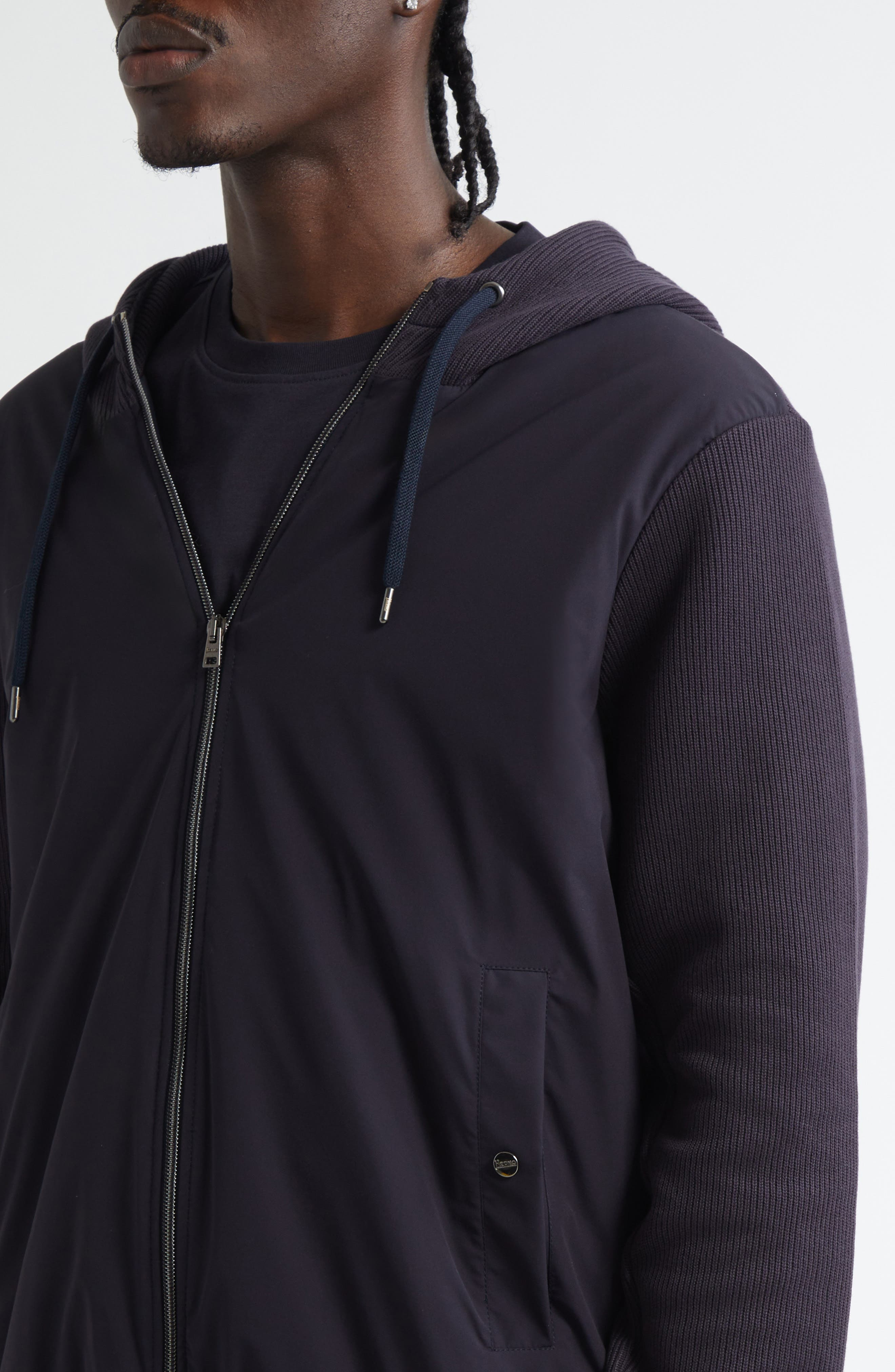 Herno Resort Interlock & Stretch Nylon Hooded Jacket in Blue Navy at Nordstrom - 5