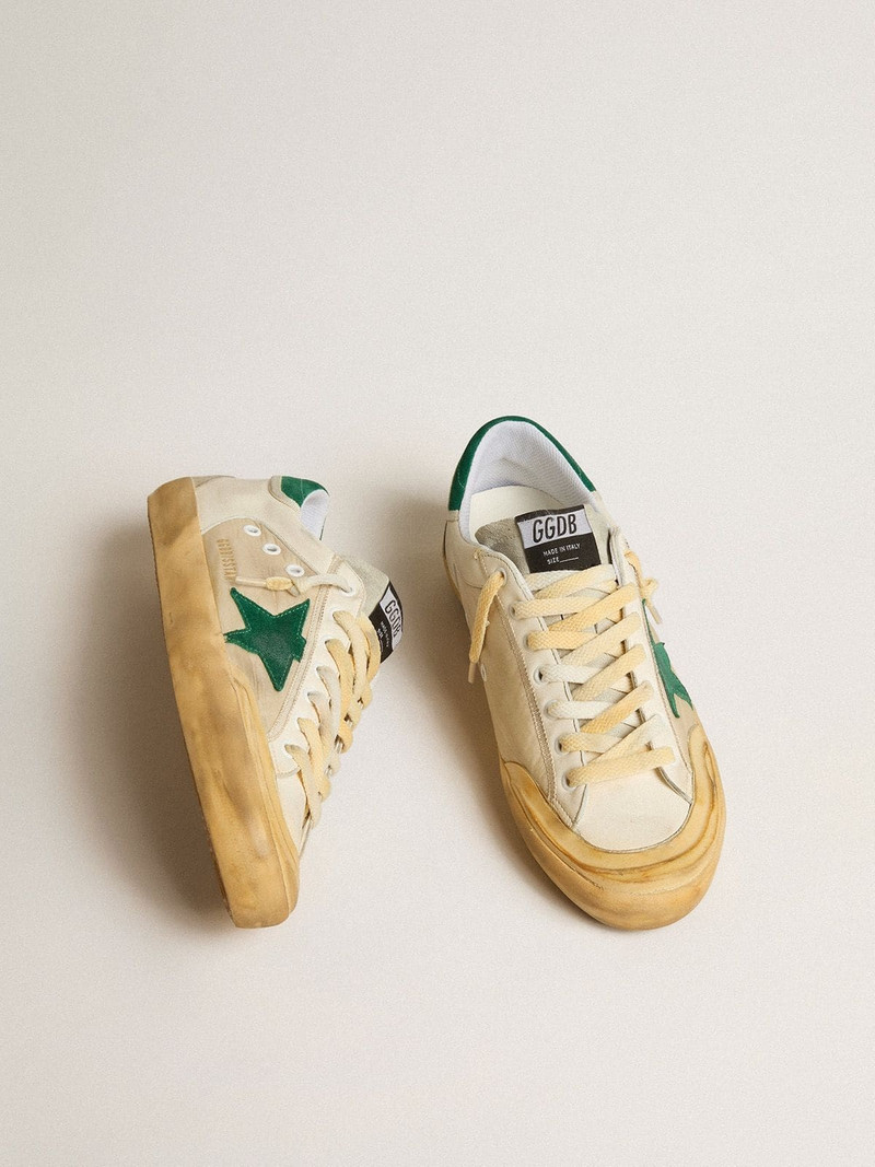 Golden Goose Men's Super-Star Penstar in nappa and nylon with green suede star and heel tab outlook