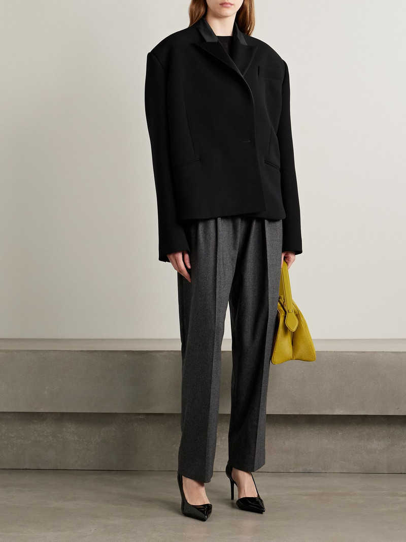 KHAITE Comair cropped satin-trimmed crepe blazer Black outlook