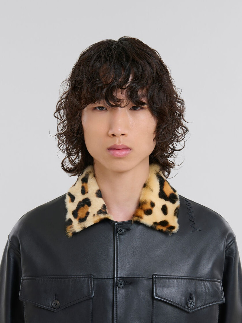 NAPPA LEATHER SHIRT WITH ANIMALIER SHEARLING COLLAR 4