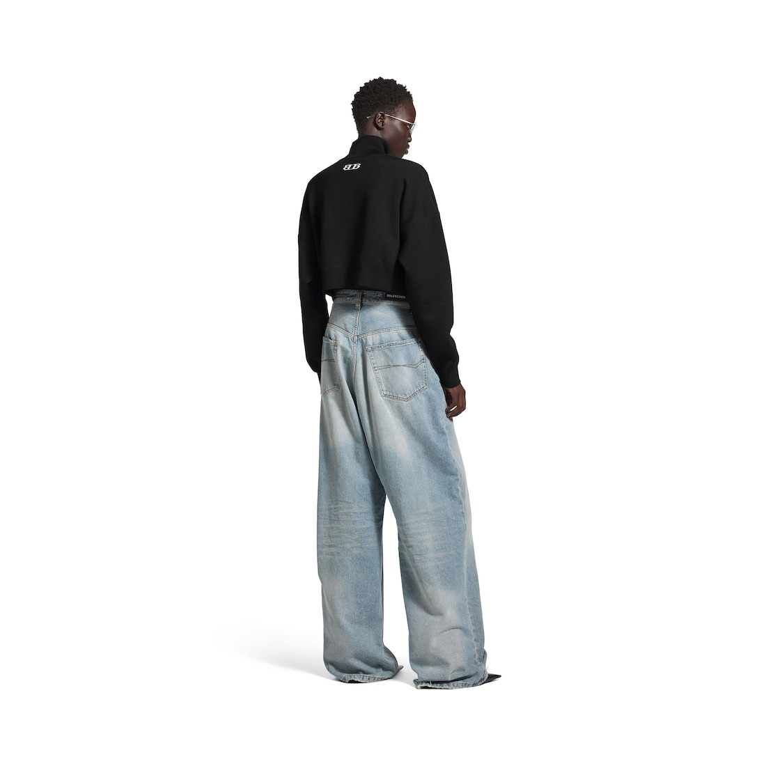 Women's Cropped Highneck in Black/white - 4