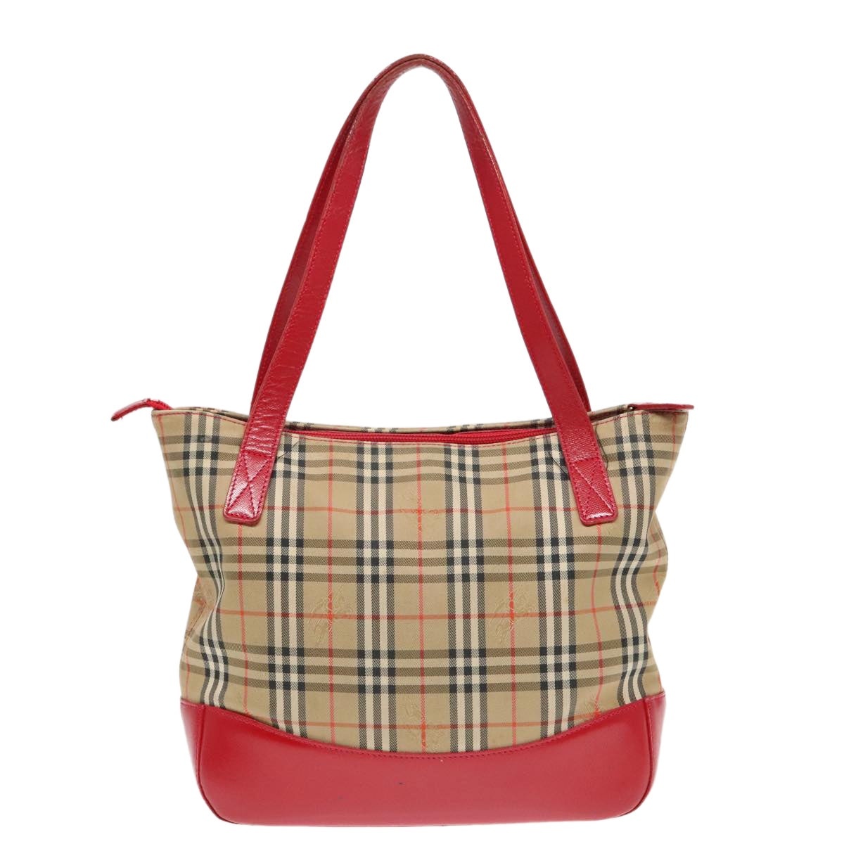Burberry Nova Check Hand Bag Canvas Leather Beige Red Gold - 2