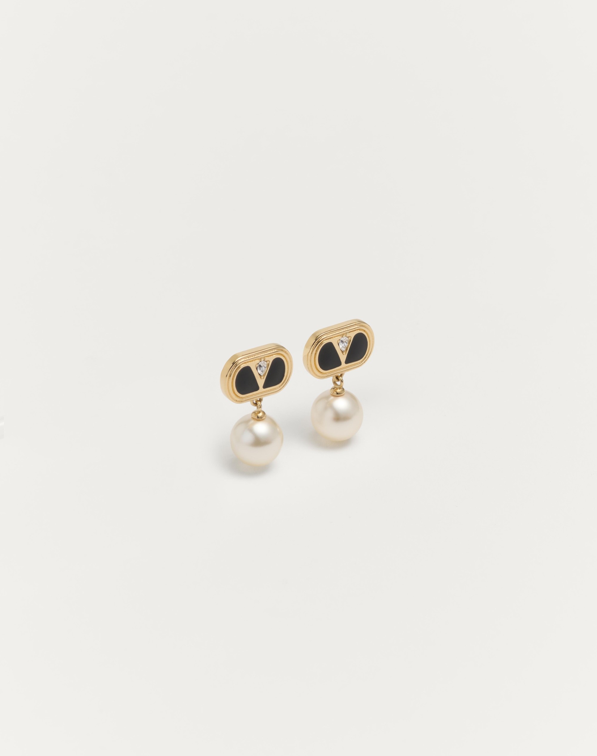 OVALETTE METAL, ENAMEL, CRYSTAL AND SWAROVSKI® PEARL EARRINGS - 2