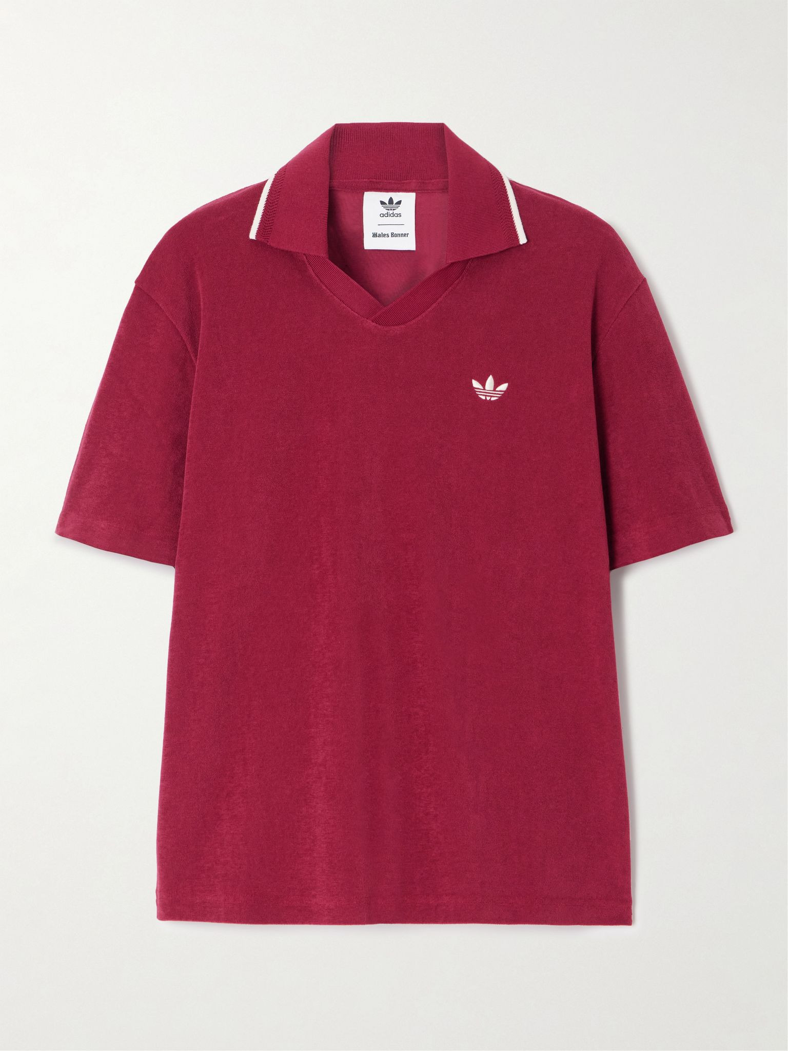 + Wales Bonner embroidered cotton-blend terry polo shirt Red - 1