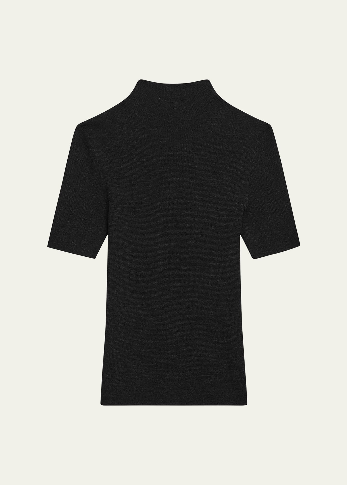 Leenda Regal Merino Wool Short-Sleeve Mock-Neck Top - 1