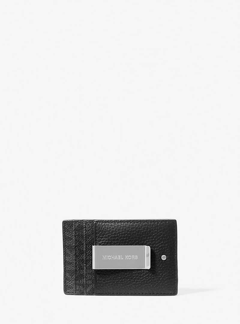 MICHAEL KORS Hudson Pebbled Leather and Signature Logo Money Clip Card Case outlook