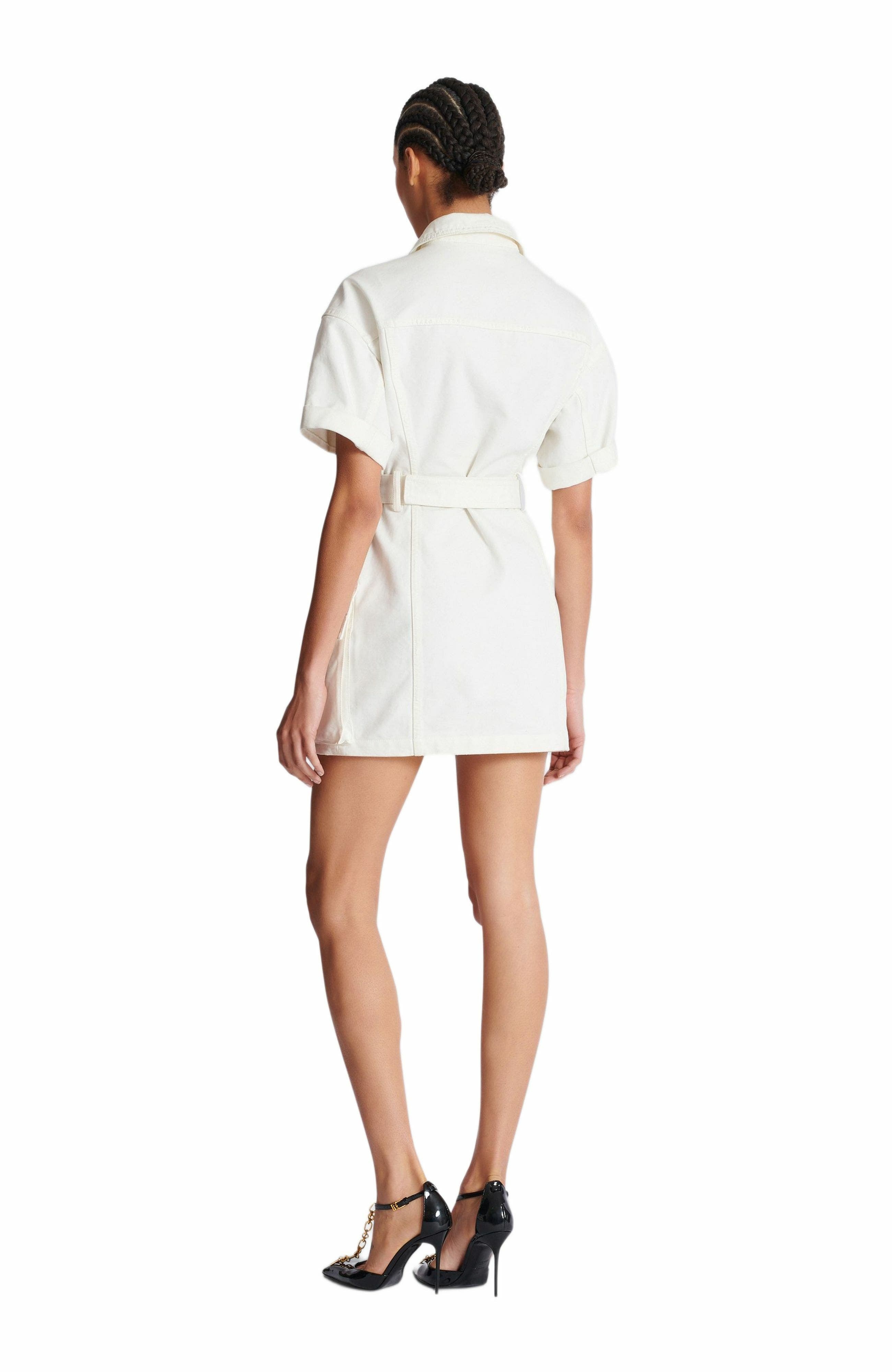 Balmain Short lace-up canvas dress in White at Nordstrom - 3
