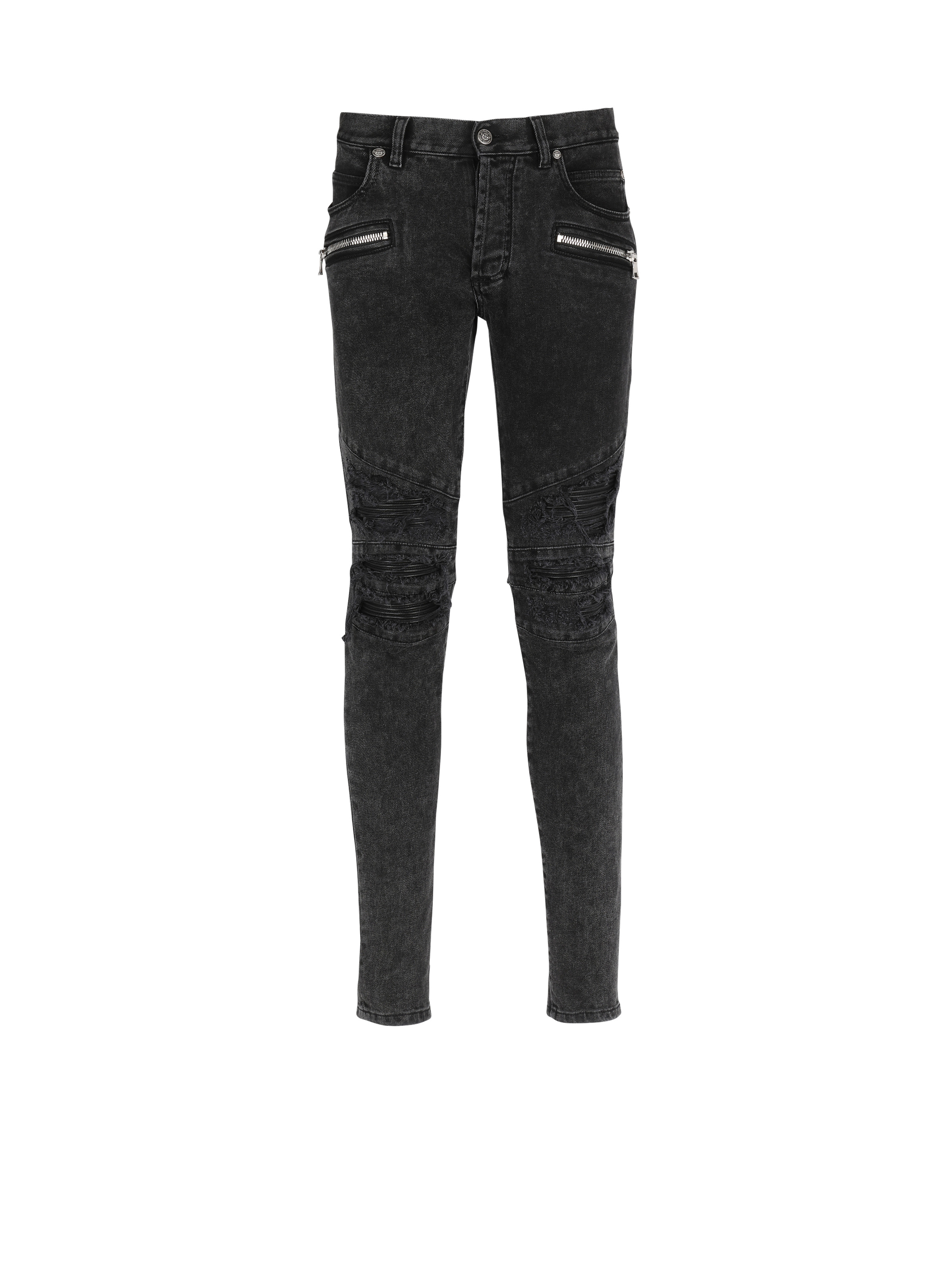 Faded faux leather slim jeans - 1