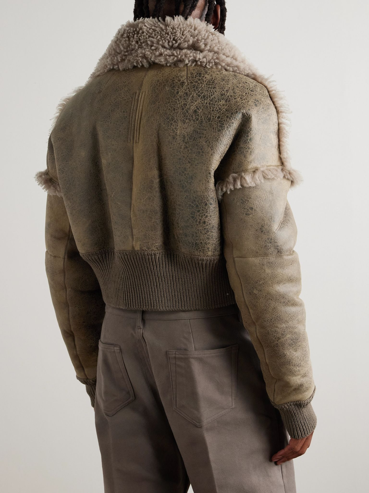 Slim-Fit Panelled Shearling Jacket Brown - 3