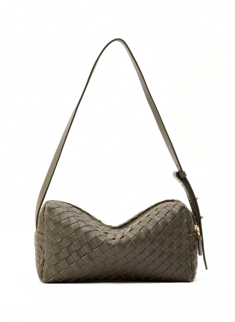Trousse Woven Leather Olive Green - 1