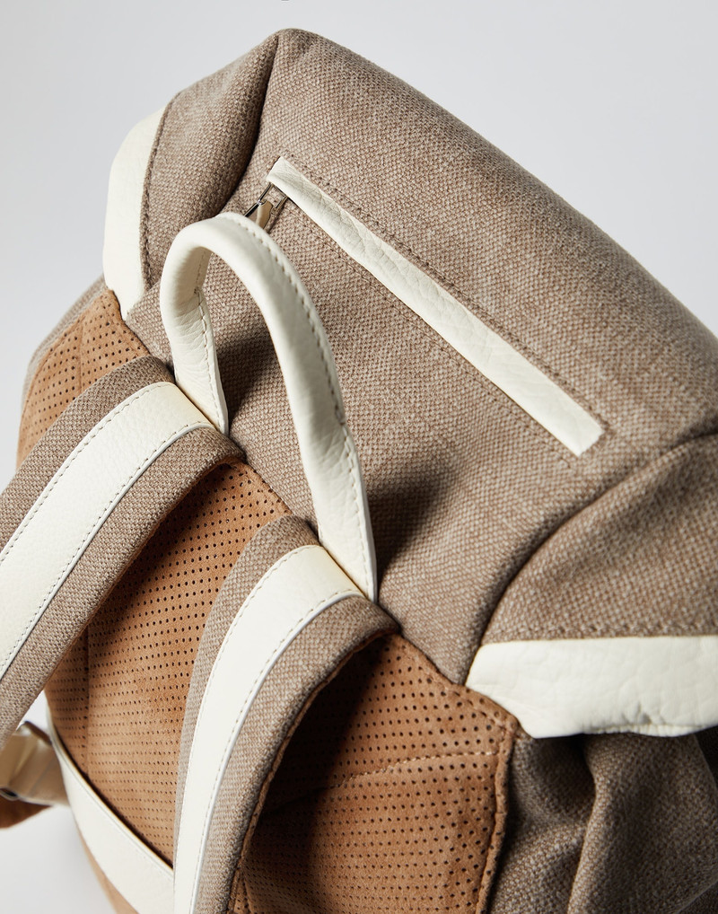 Canvas and grained calfskin leisure backpack 3