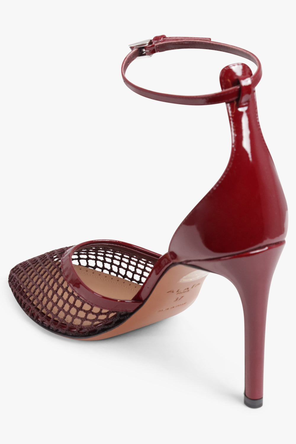 FISHNET 90MM ANKLE STRAP HEEL | GARNET RED - 3