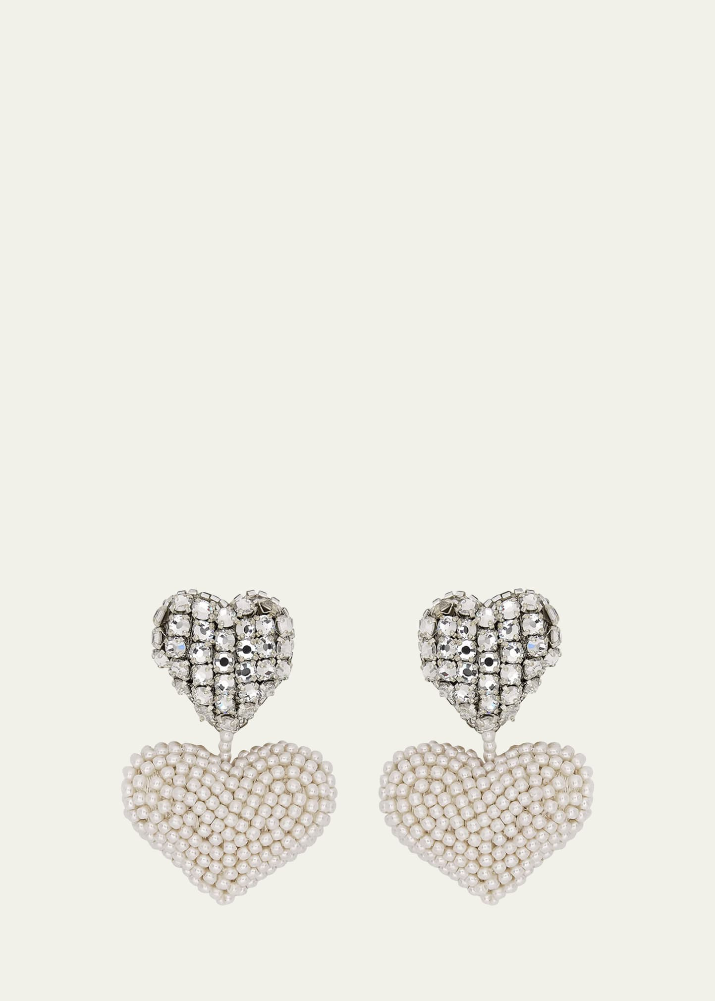 Beaded Crystal Heart Earrings - 1