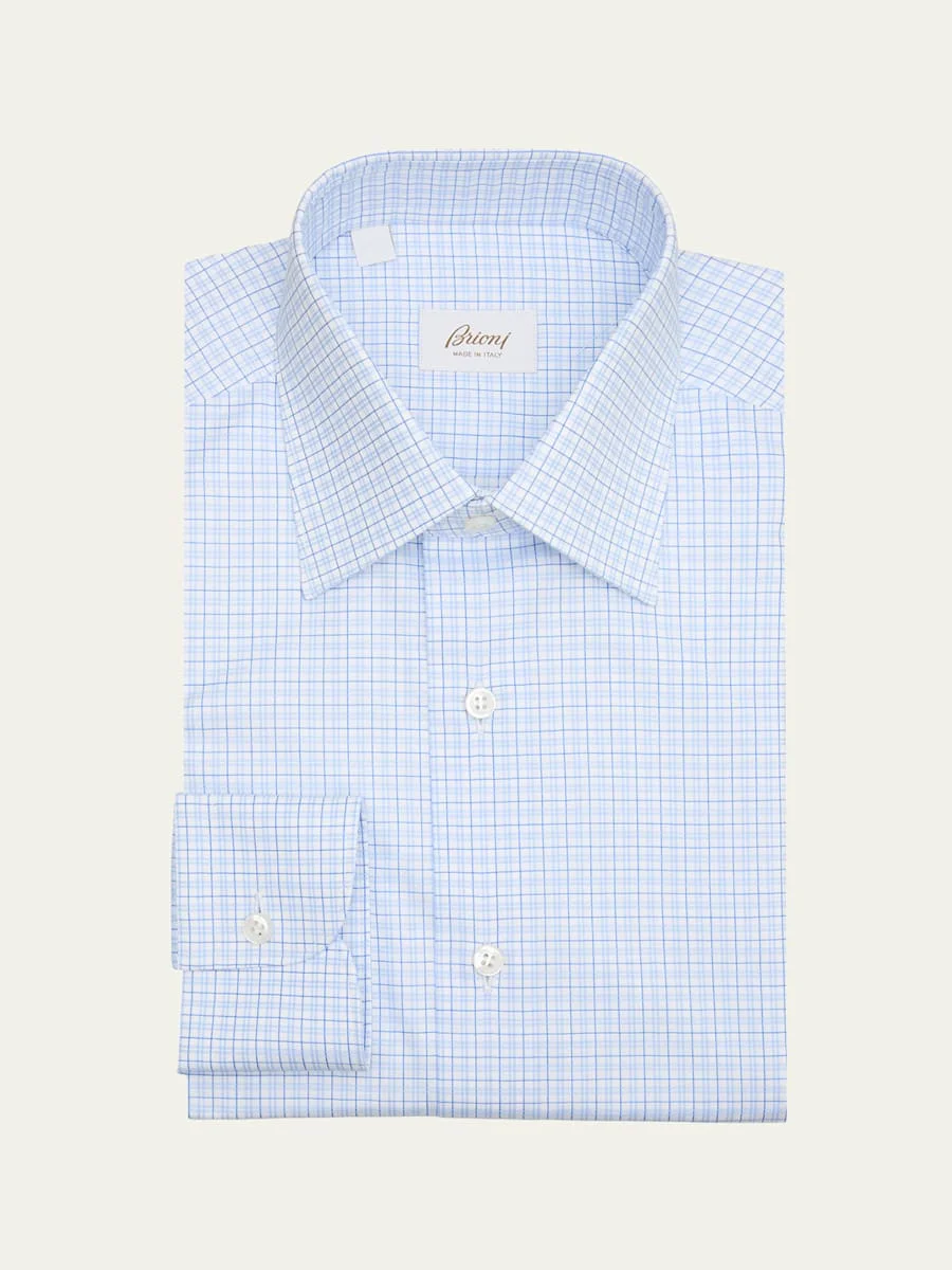 Men's Cotton Micro-Plaid Point Collar Dress Shirt - 1