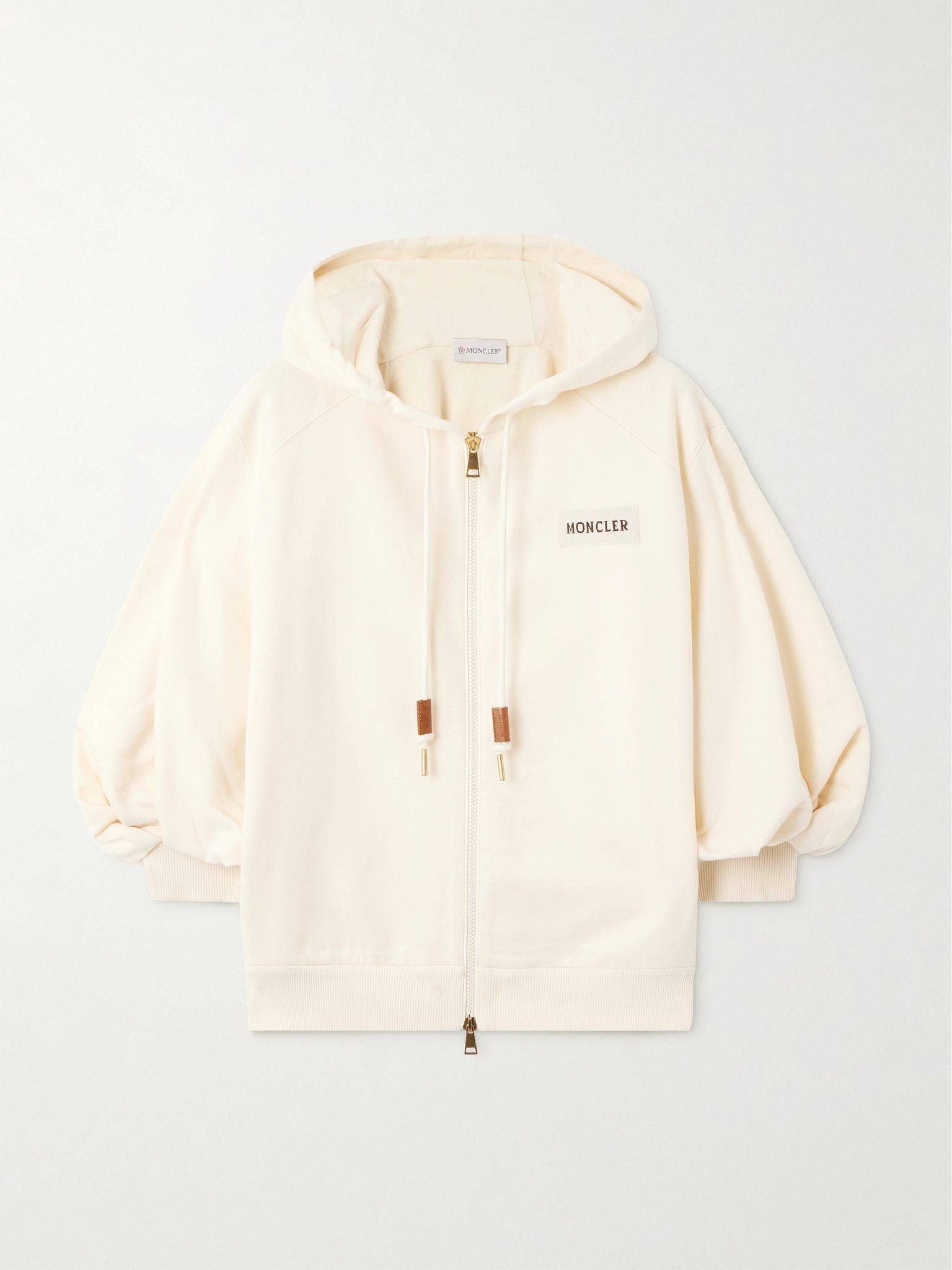 Hooded intarsia-knit cotton-jersey cardigan Cream - 1