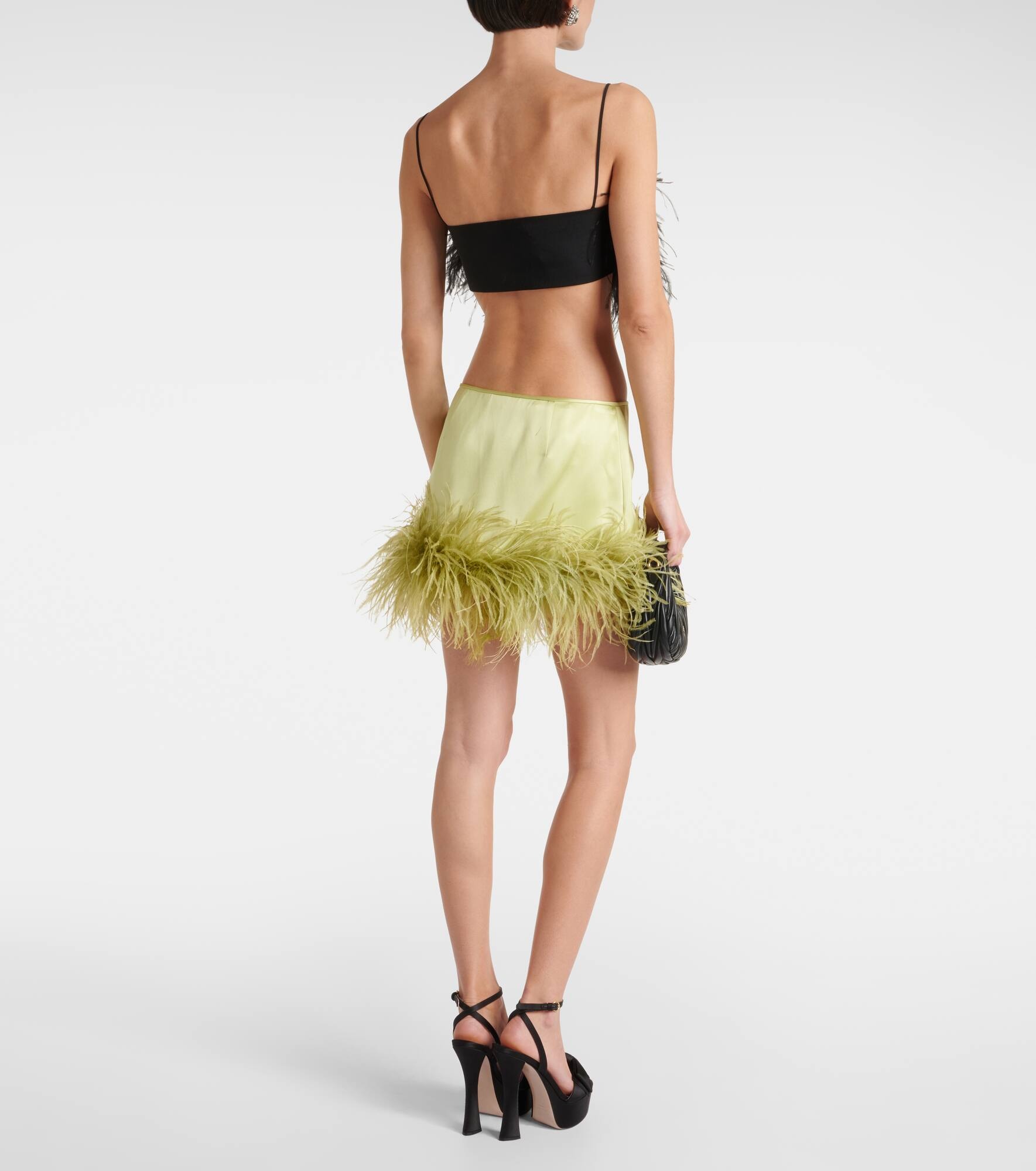 Feather-trimmed satin miniskirt - 3