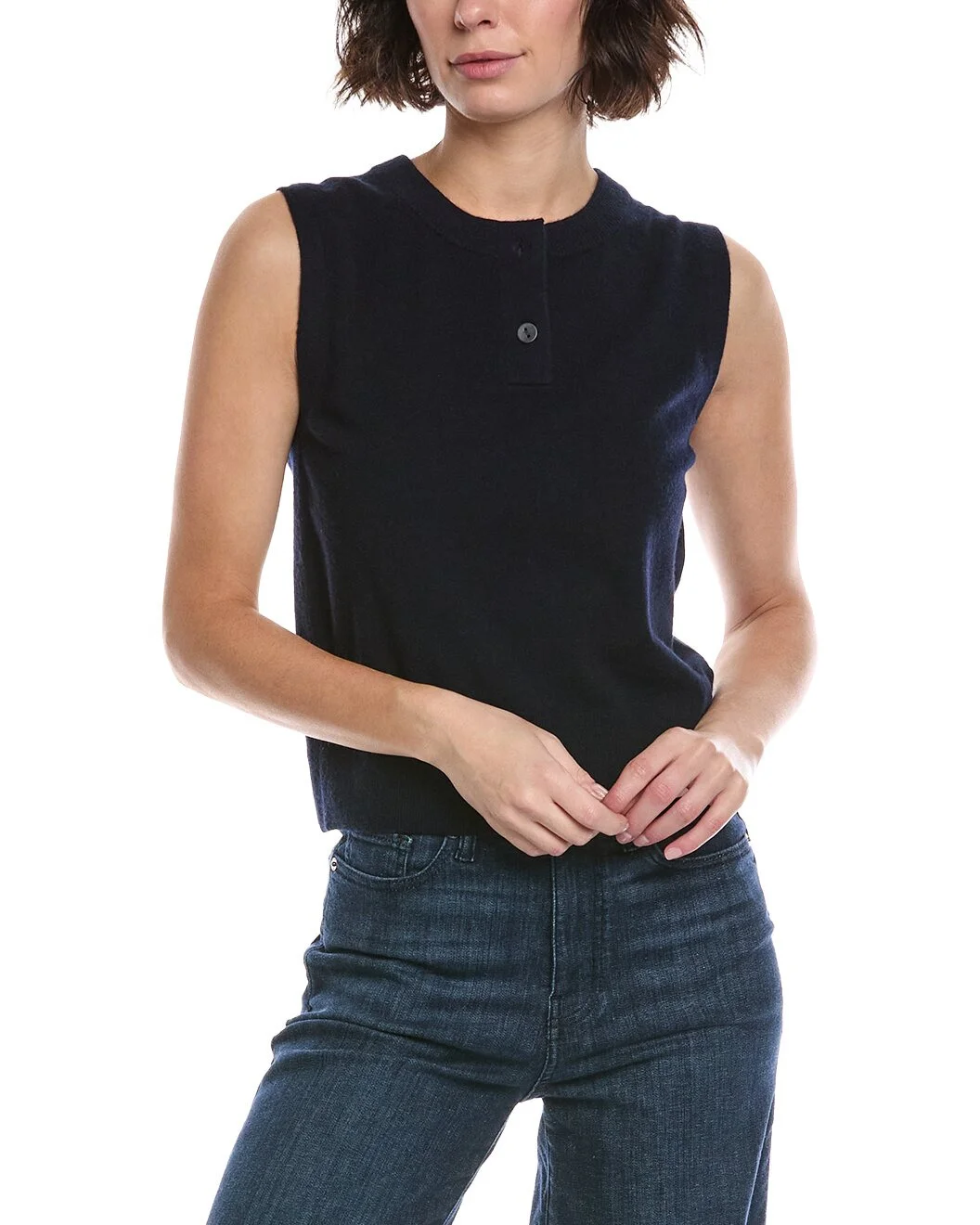 Vince Wool & Cashmere-Blend Henley Crew Neck Shell - 1