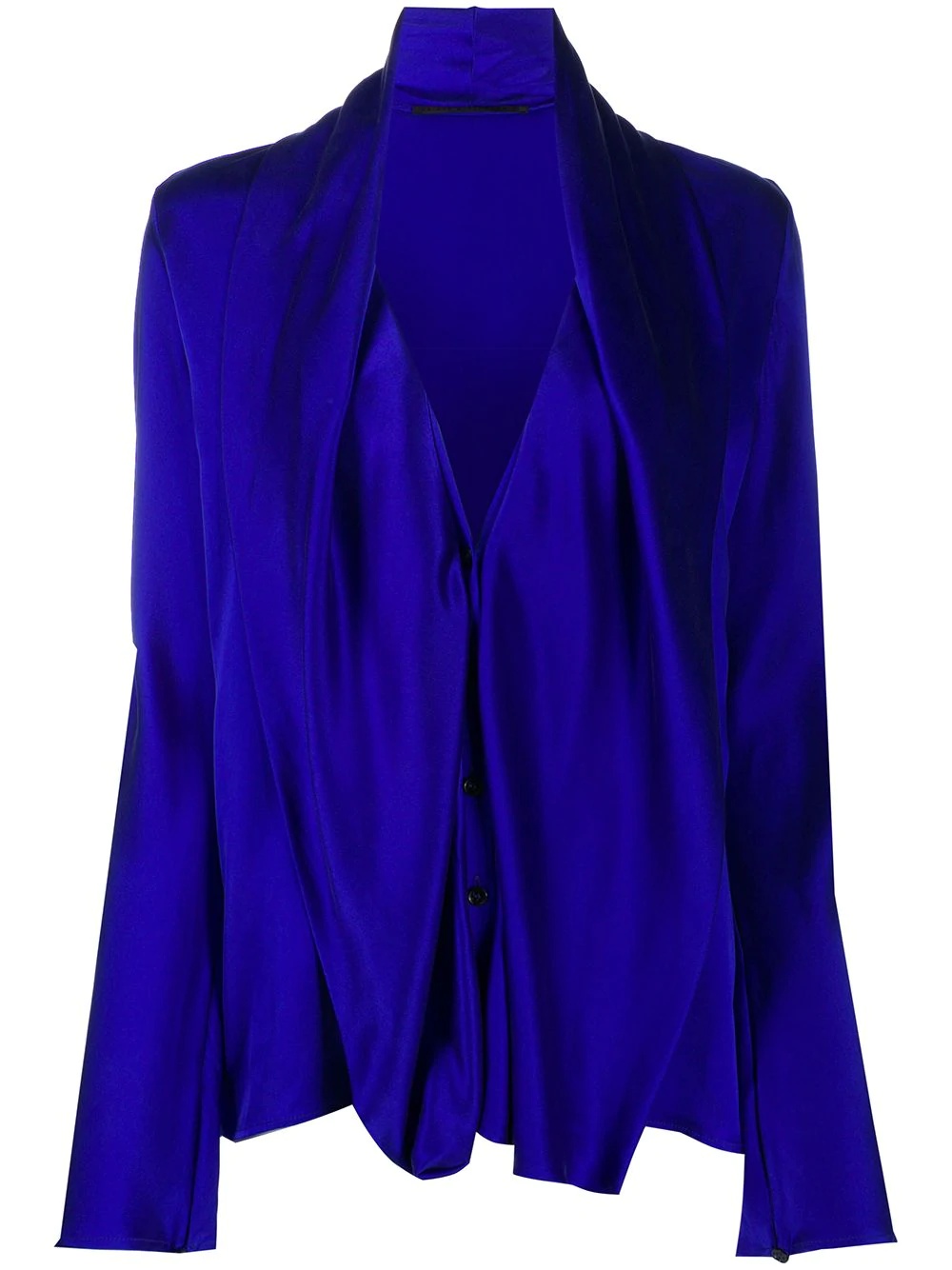 draped bib long-sleeved shirt - 1