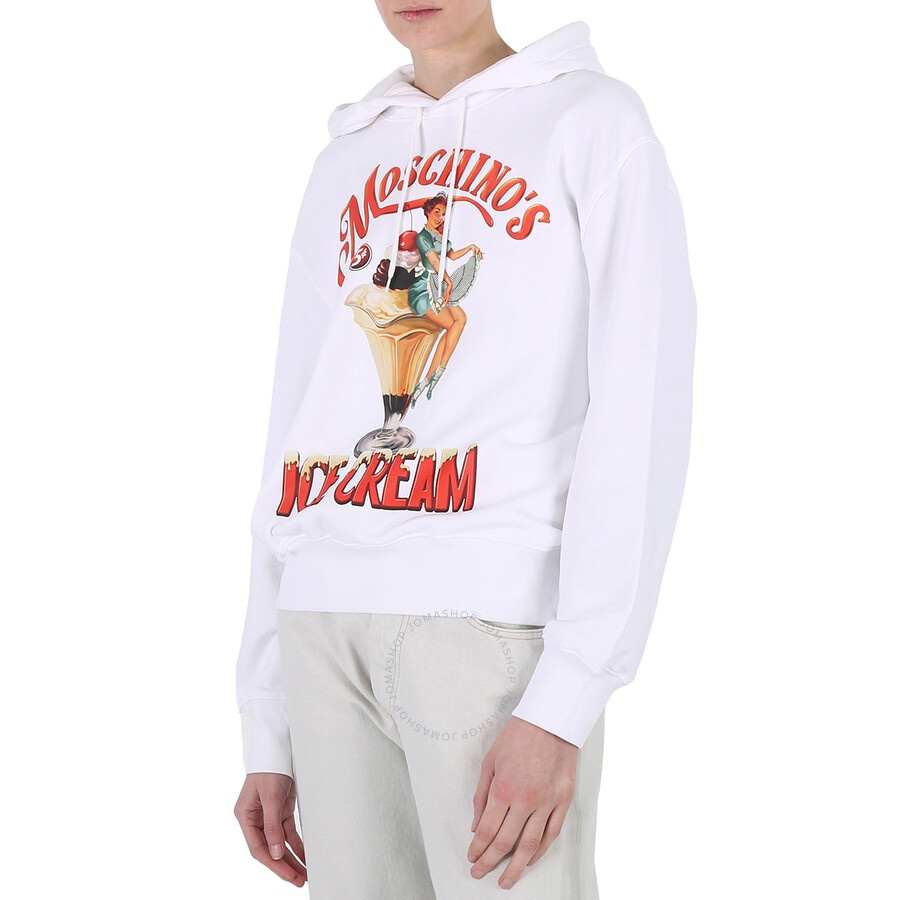 Moschino White Ice Logo Print Cotton Hoodie - 5