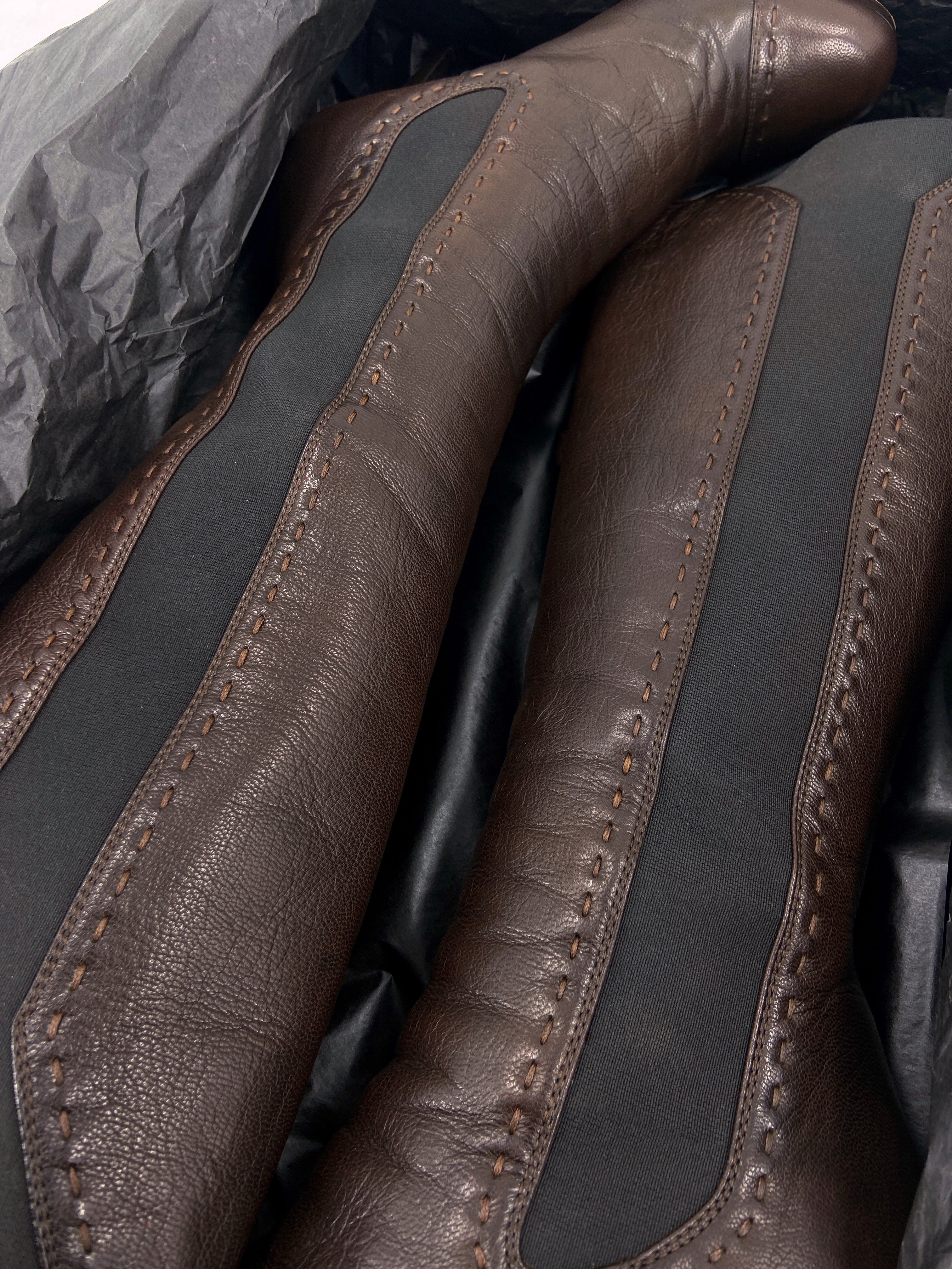 Yves Saint Laurent Rive Gauche Tom Ford Shearling Brown Heeled Stiletto Long Boots 37.5 - 11