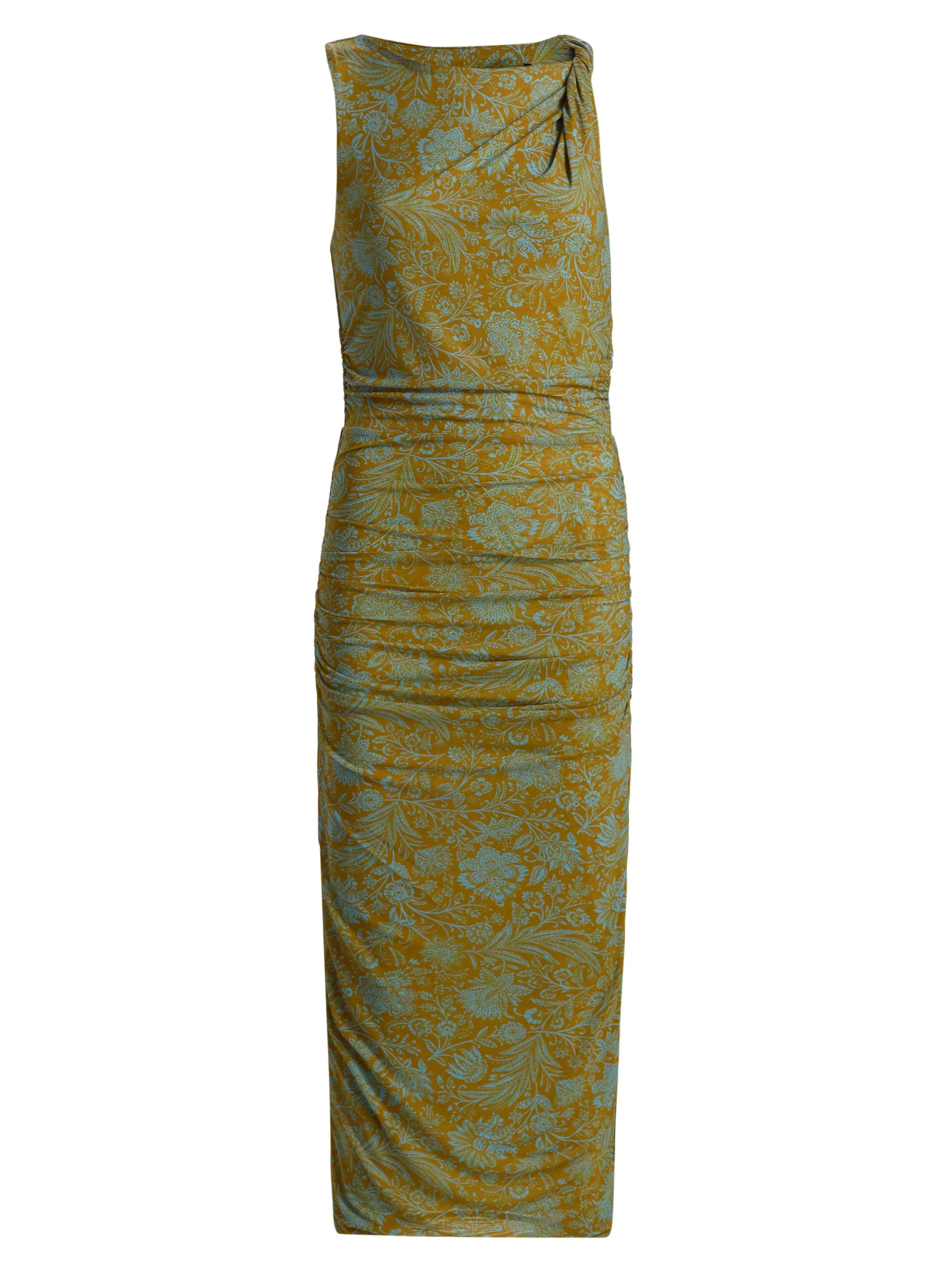 Women's Otessa Printed Ruched Maxi Dress - Dark Goldenrod Blue Jay - 1