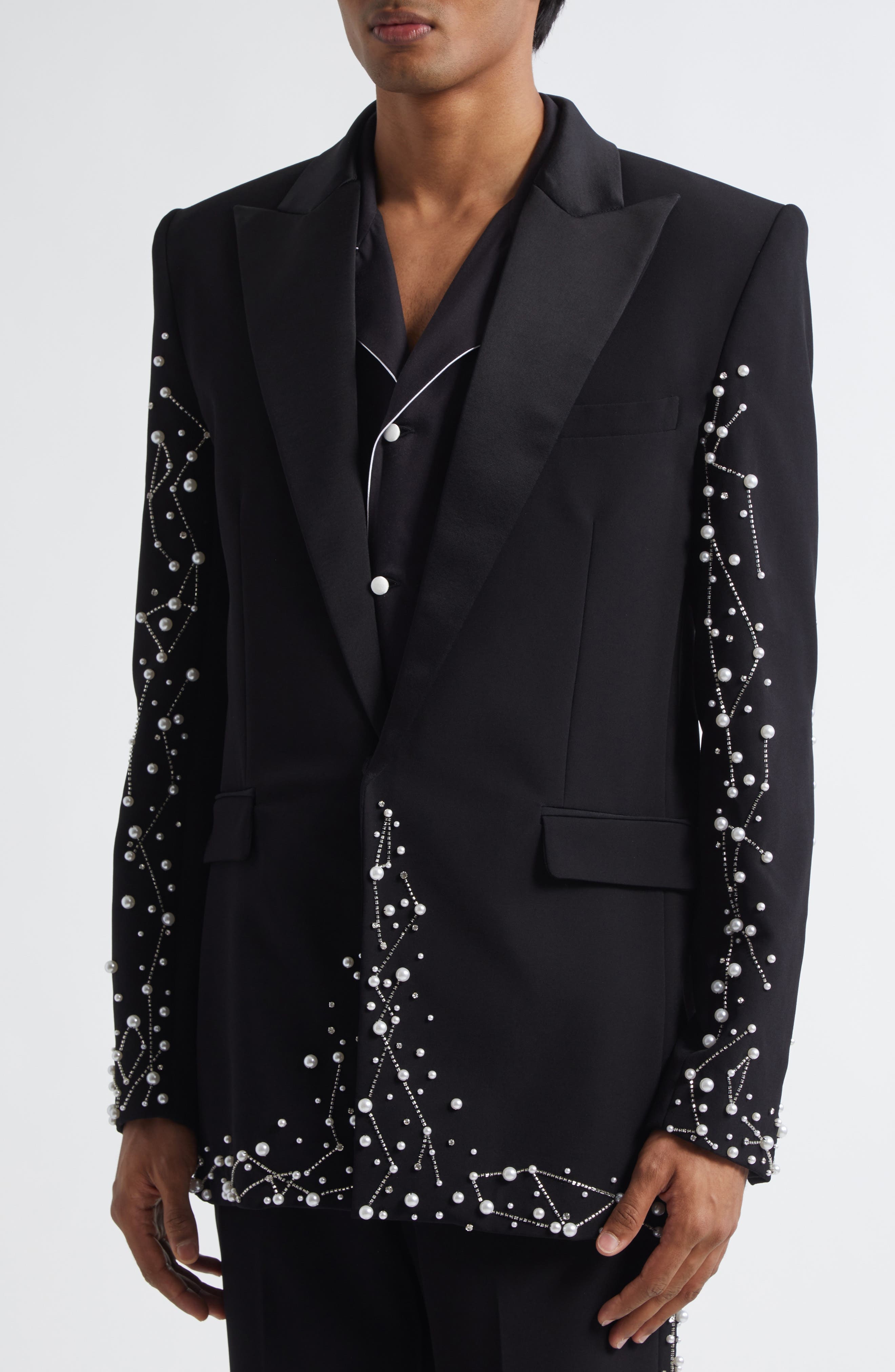 Balmain Faux Pearl & Crystal Constellation Dinner Jacket in Black/Crystal at Nordstrom - 5