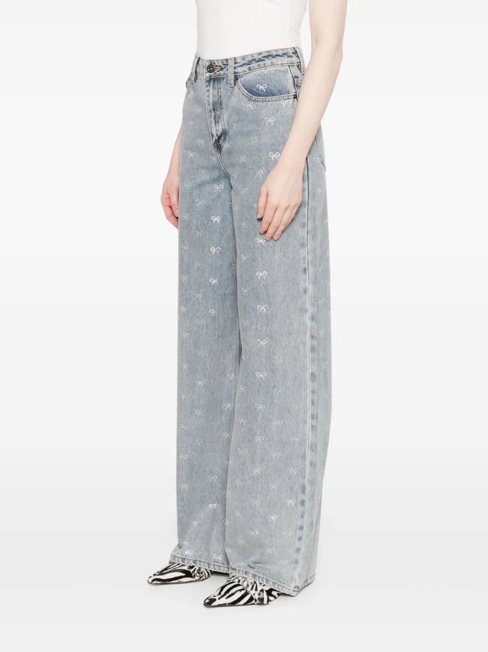 Women`S Blue Bow Wide Leg Jeans - 3