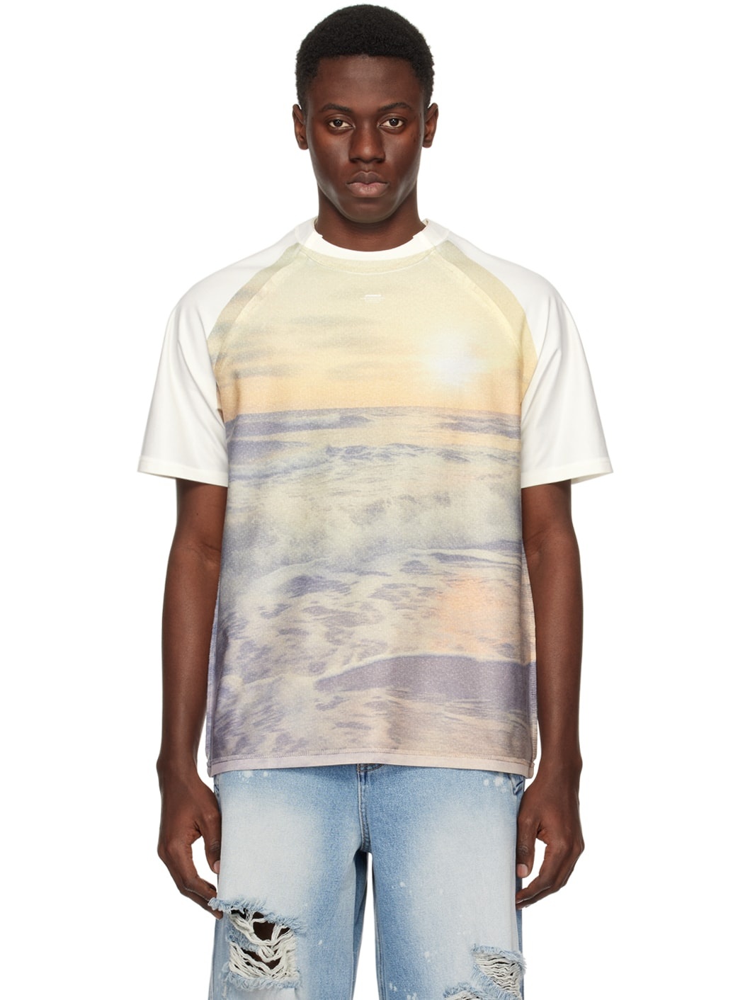Yellow & Off-White Print T-Shirt - 1