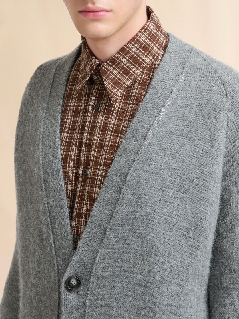 GRAY WOOL ALPACA CARDIGAN WITH WOLF PATCH - 4