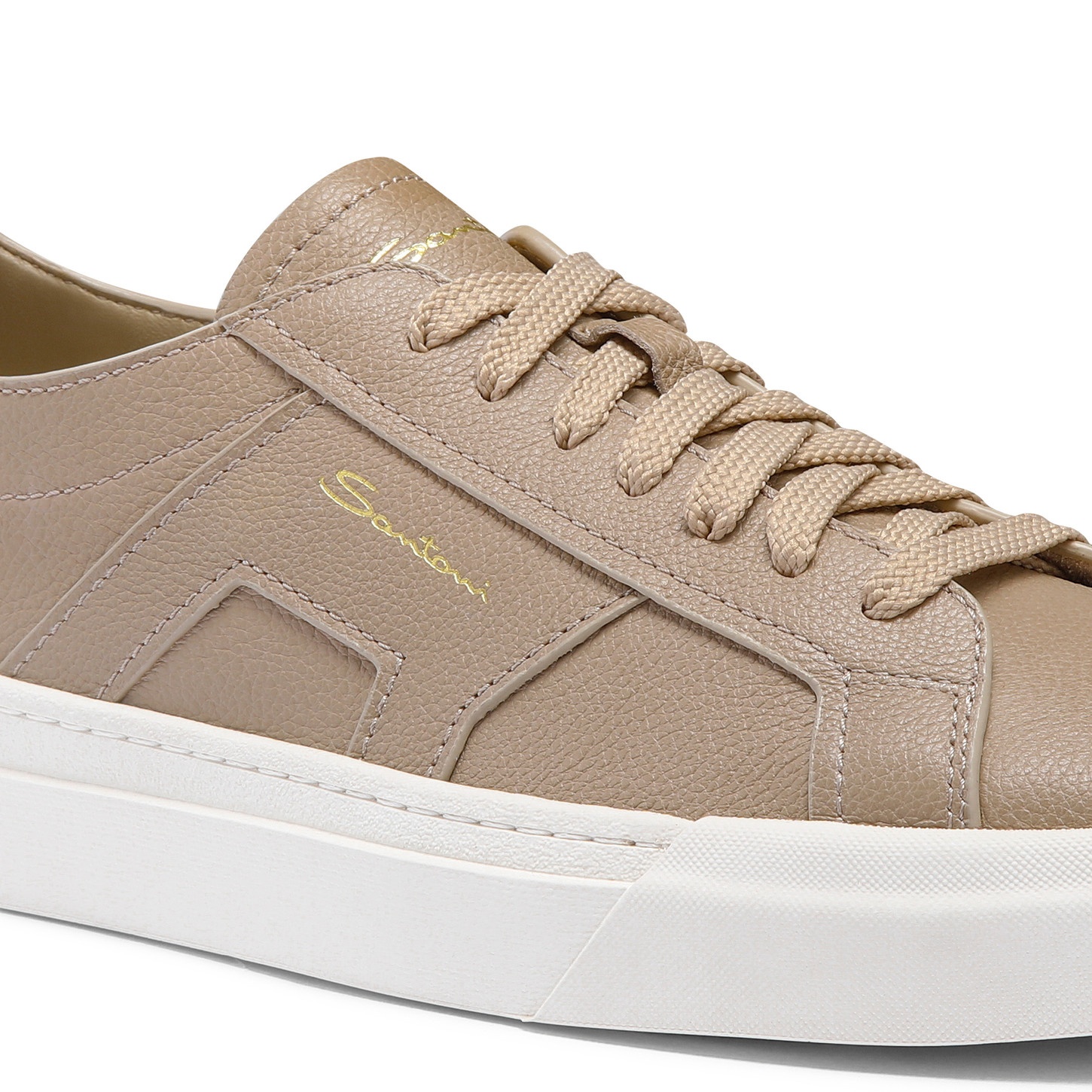 Men's beige tumbled leather Double Buckle Sneaker - 6