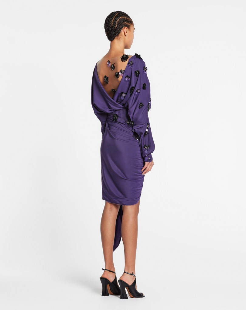 SHORT DRAPED LONG-SLEEVE DRESS WITH EMBROIDERY - 3
