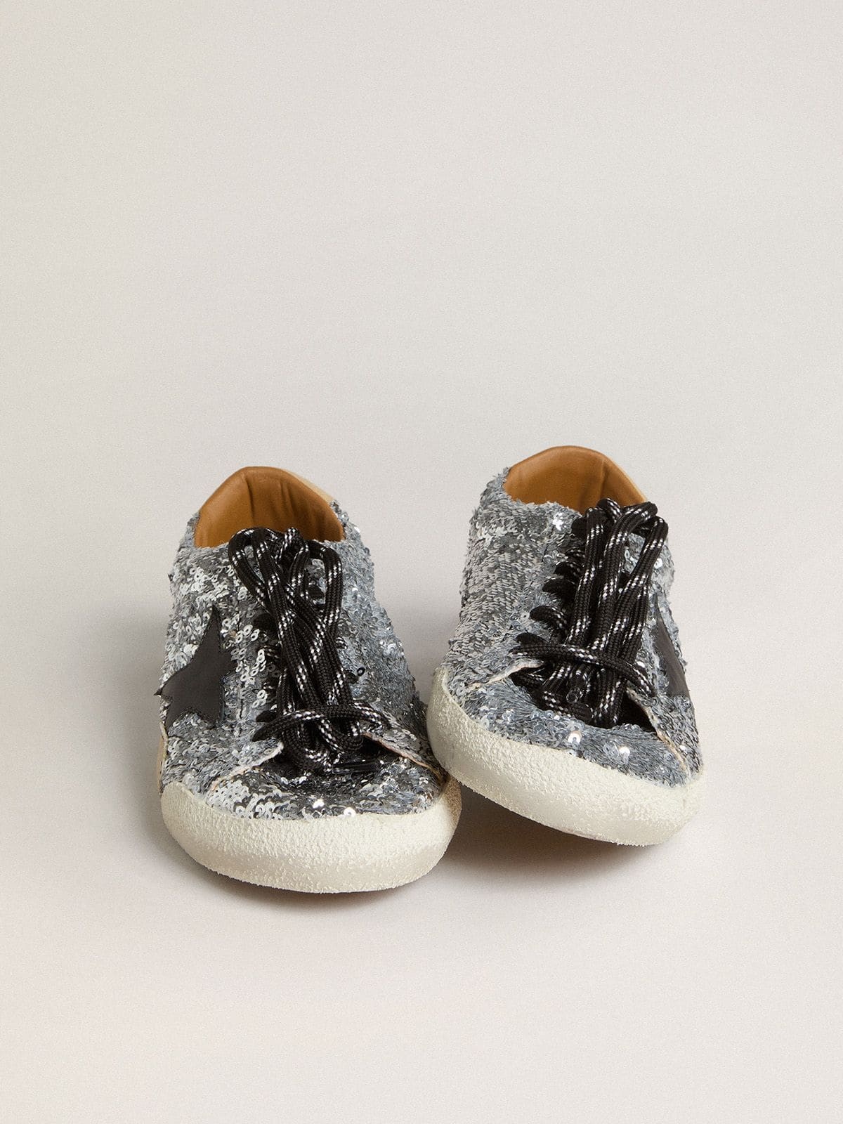 Women's True-Star in silver sequins with black star and beige leather heel tab - 7
